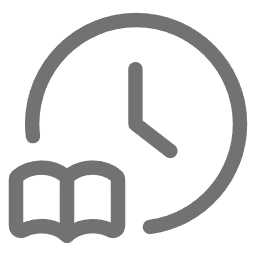 Symbol einer Uhr mit einem offenen Buch, das Lernen über Zeit darstellt.