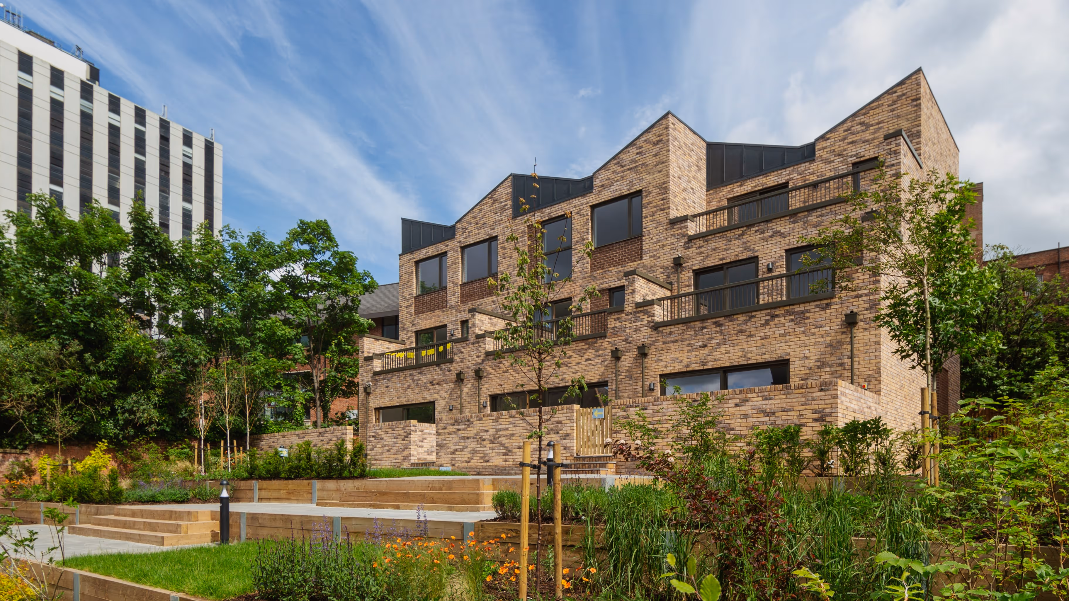 Residential building surrounded by greenery