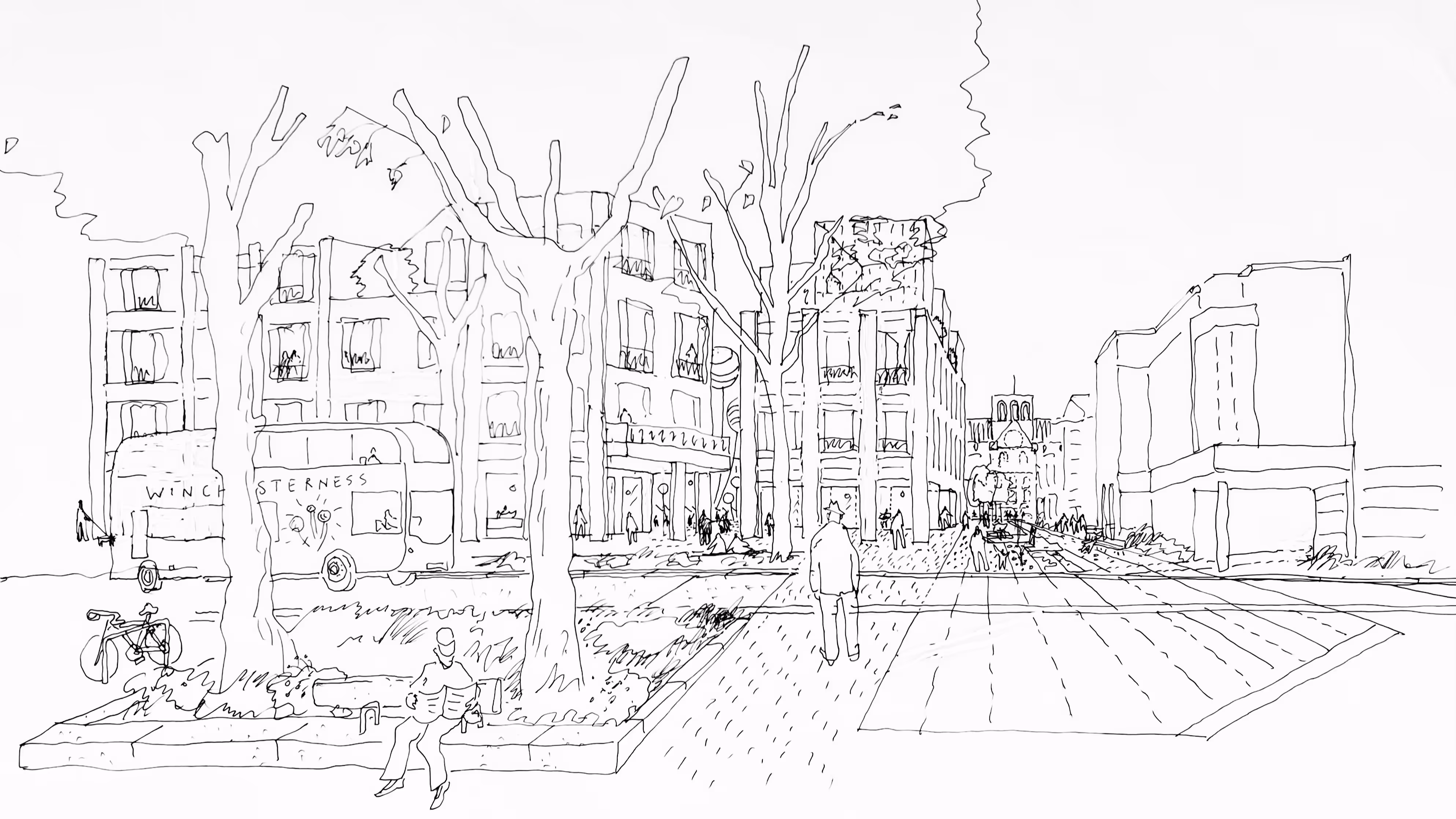 Artists sketch of a streetscape