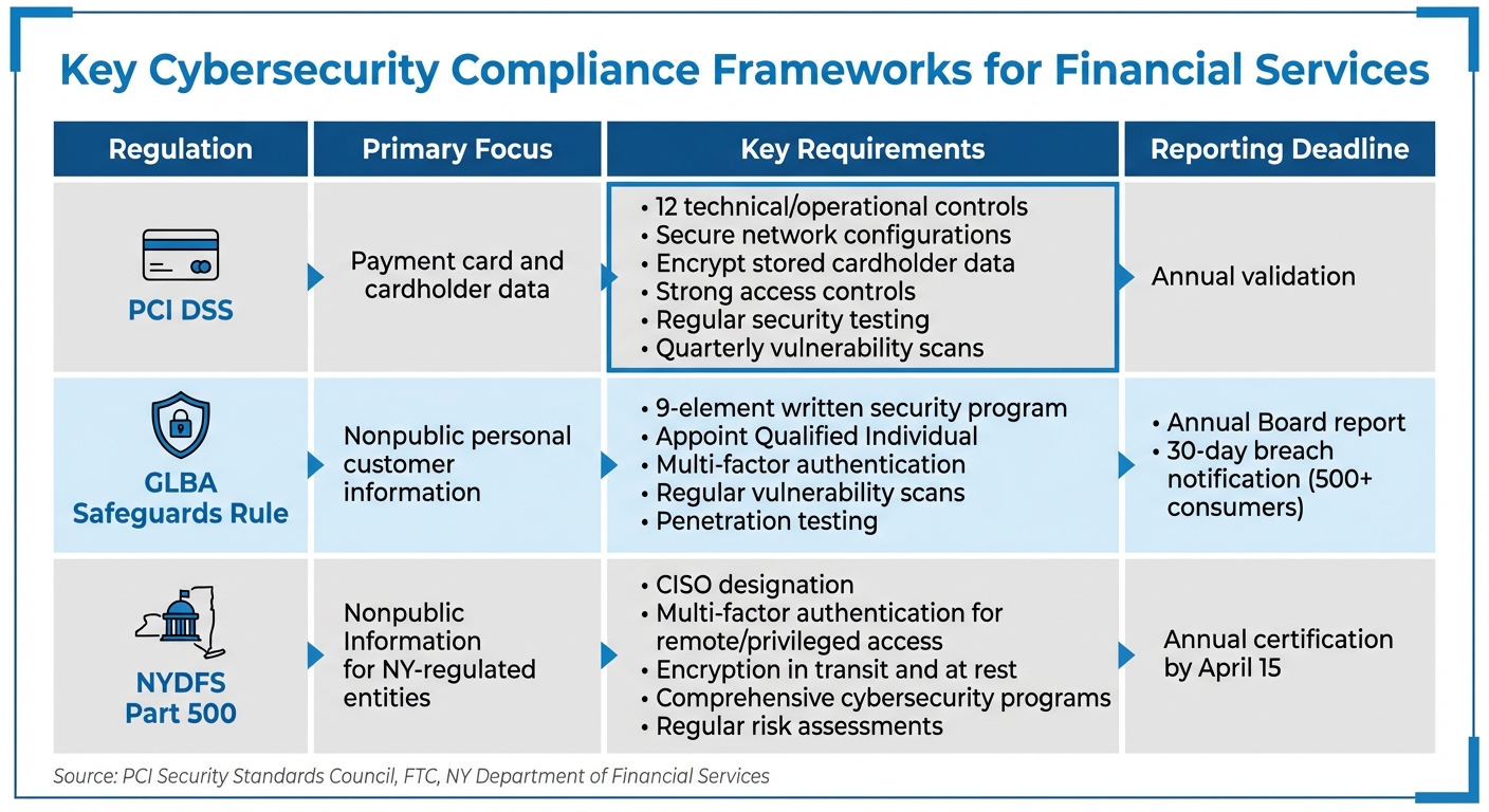 Key Cybersecurity Compliance Frameworks for Financial Services: PCI DSS, GLBA, and NYDFS Part 500
