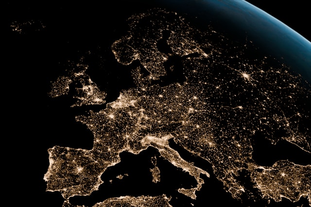 Map of europe with lights for EU AI Act readiness
