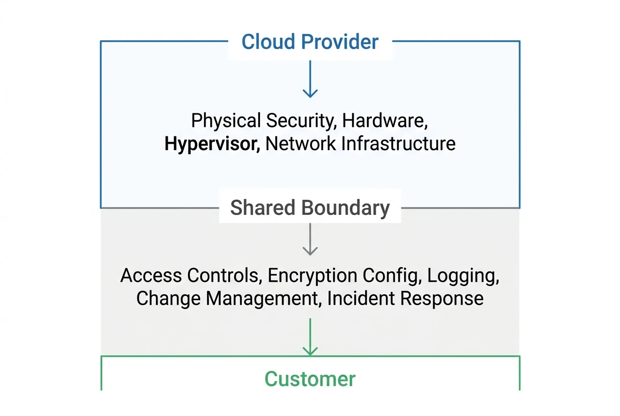 Diagram splitting control ownership in a SOC 2 audit between the cloud provider and the customer