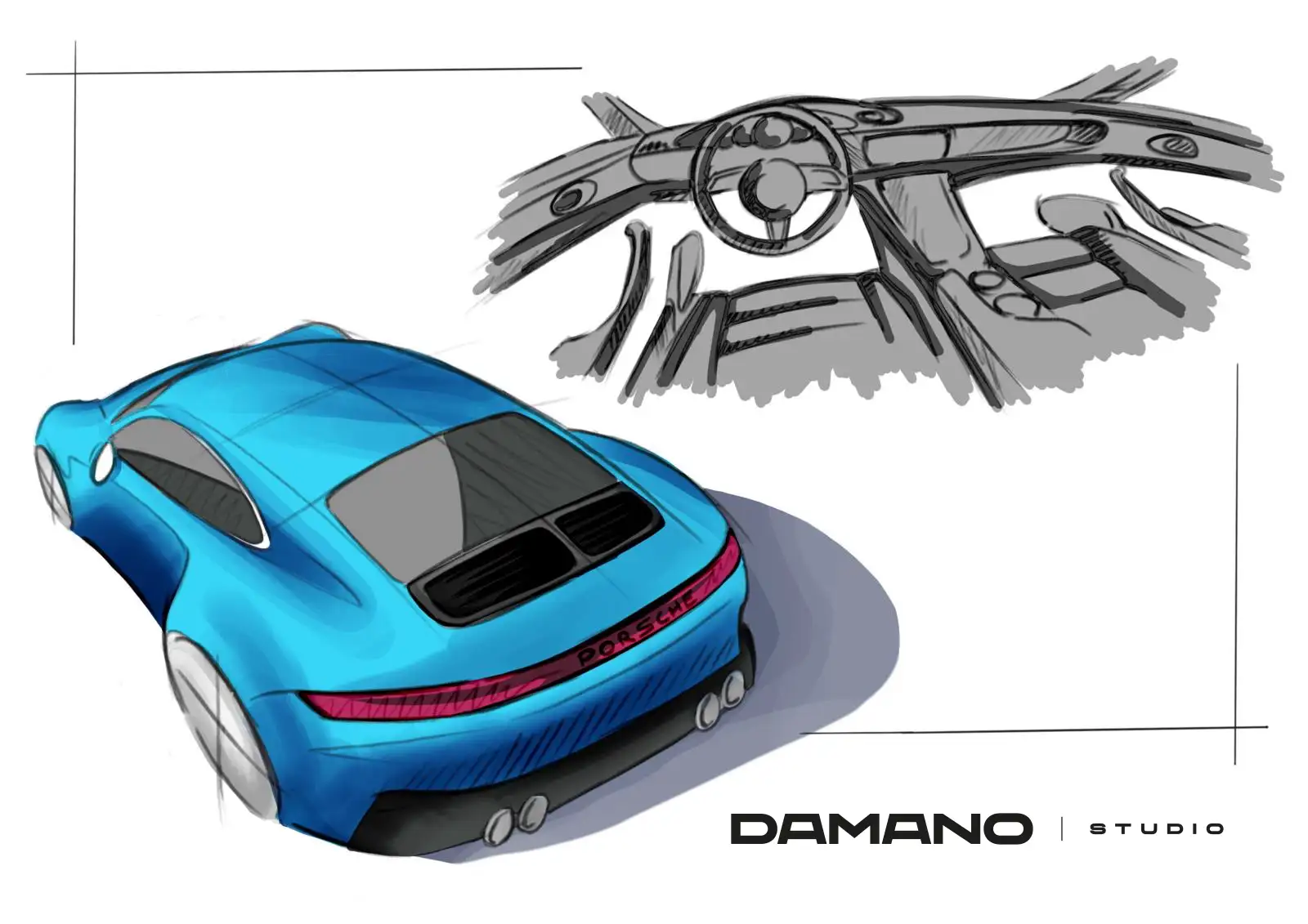 Croquis de Porsche DAMANO Studio par Pierre-Henry Bor