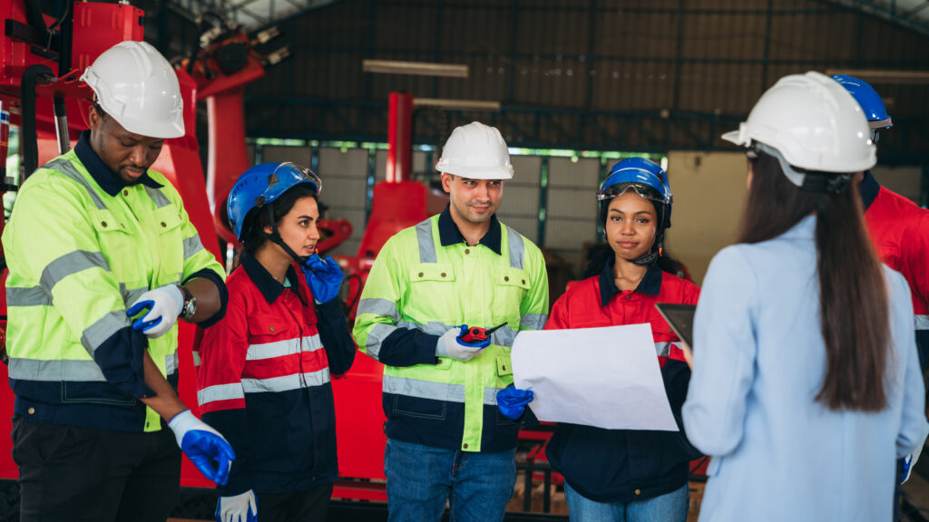 Team of employees undertaking interactive training