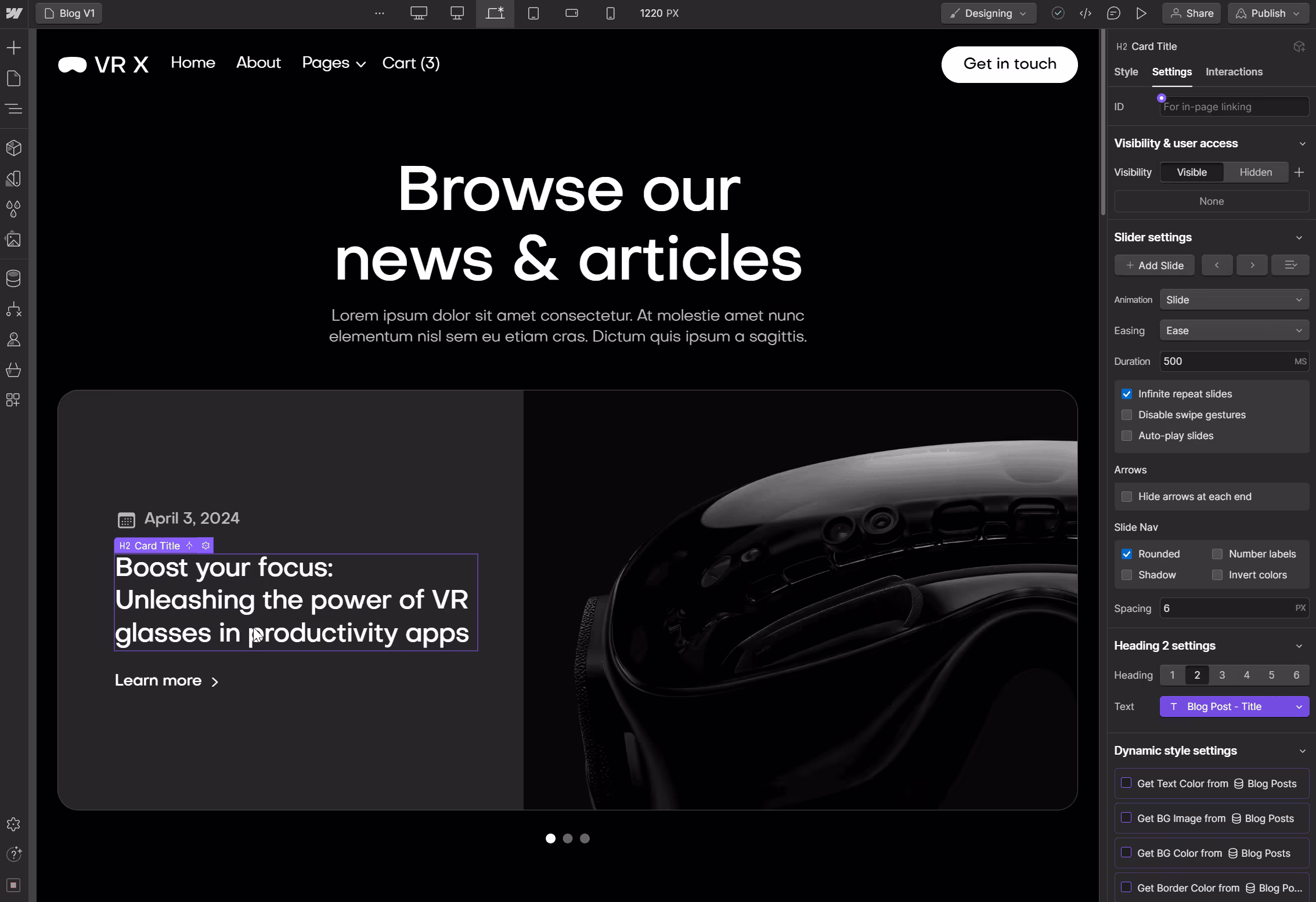 CMS Content - VR X Webflow Template