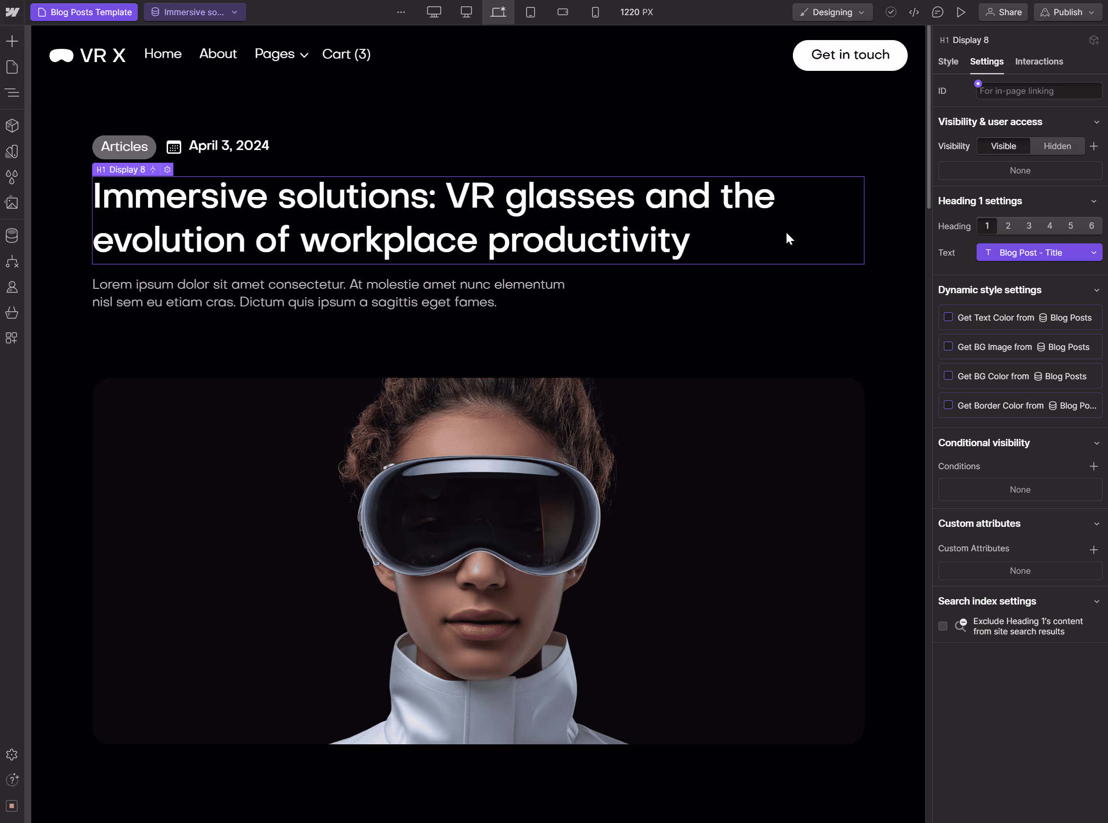 CMS Page - VR X Webflow Template