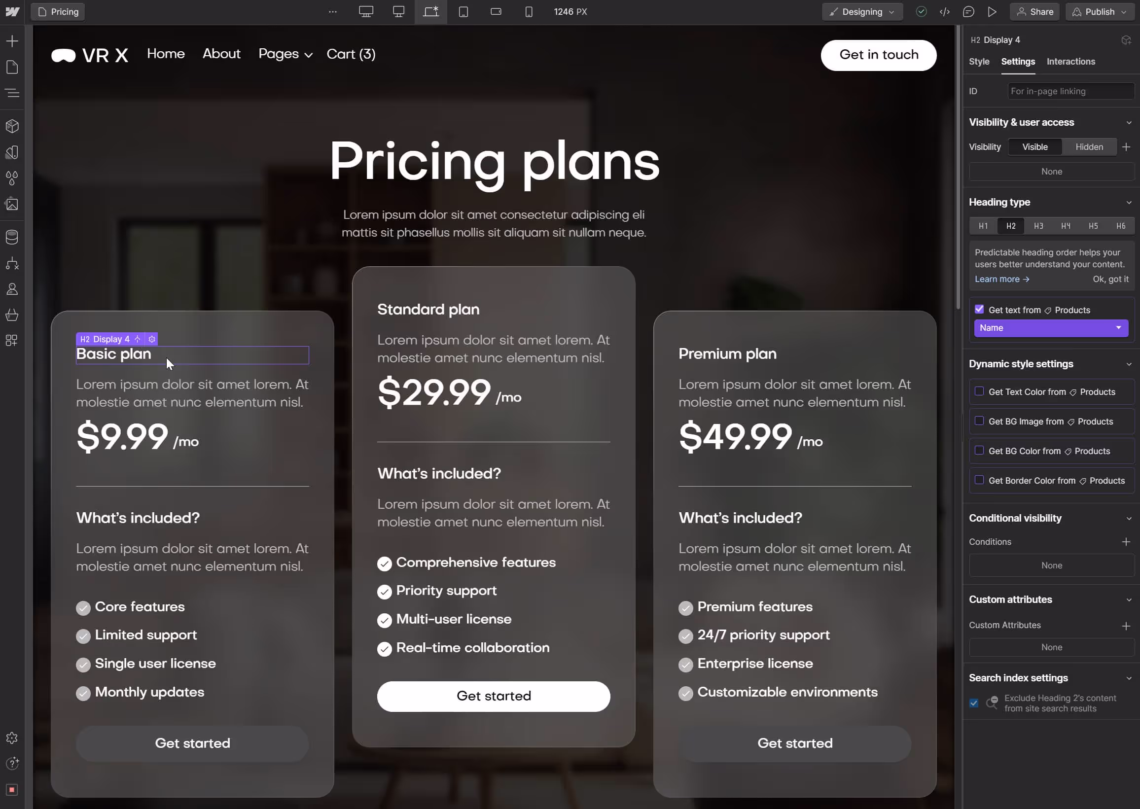 Ecommerce Content - VR X Webflow Template