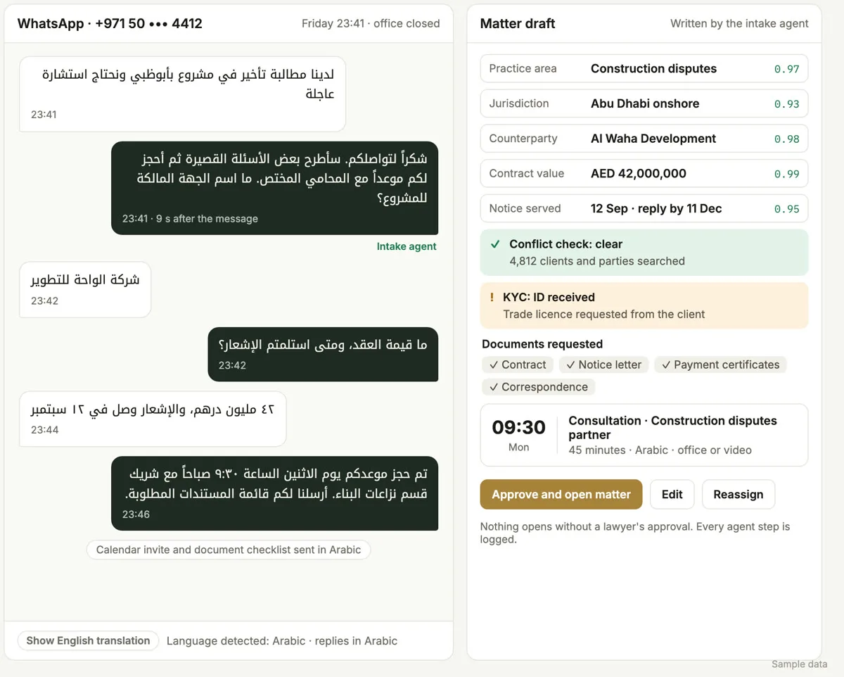 Matter draft for lawyer approval, sample data