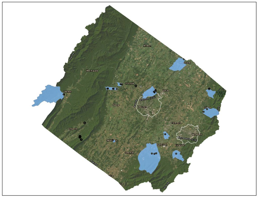 water protection areas map of the Augusta county in VA