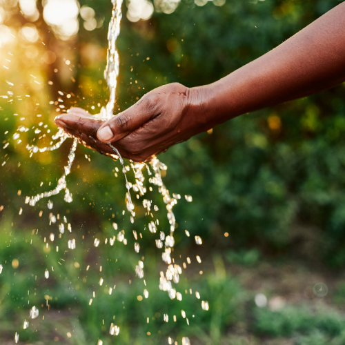 Hand With Water Falling Into It