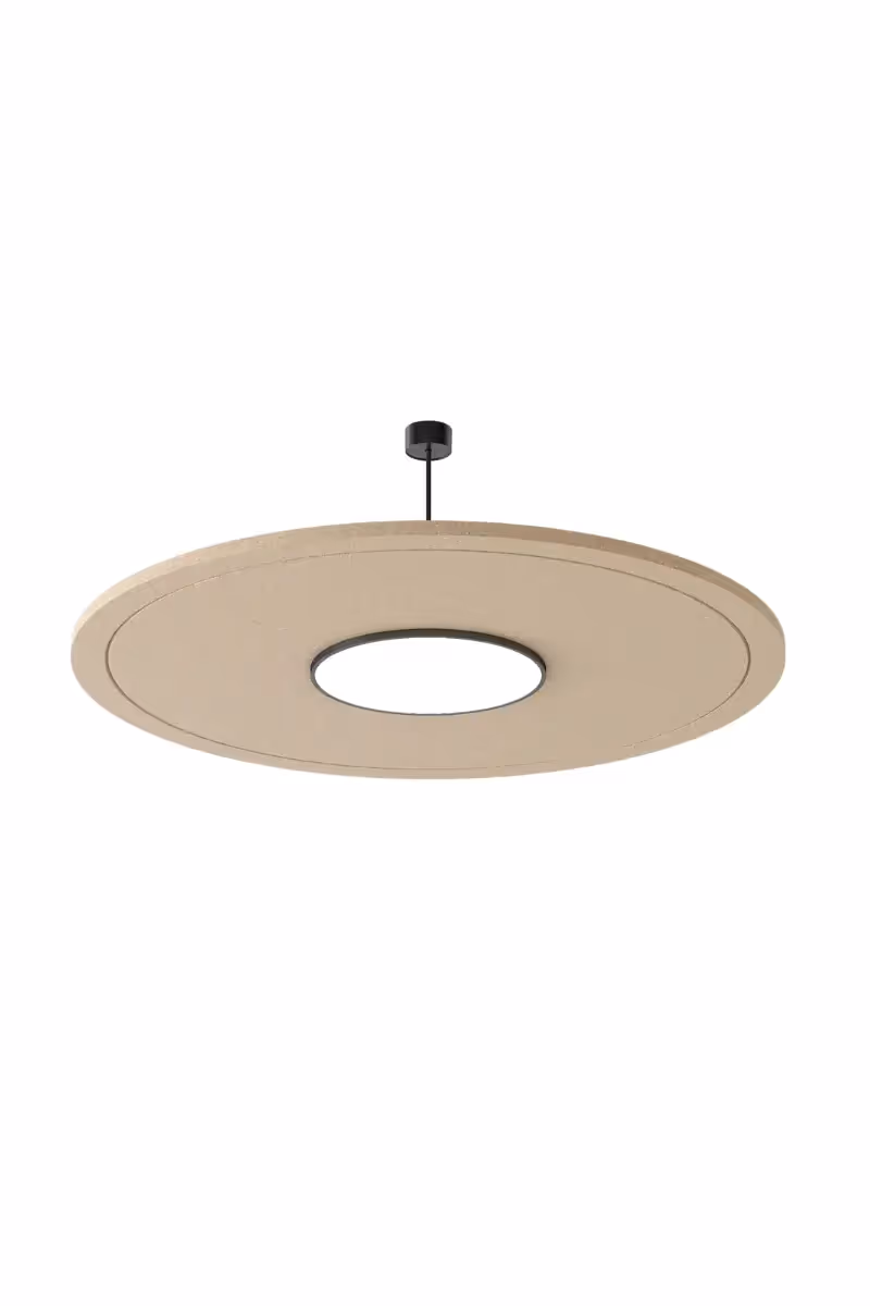 Circ Acoustic Lighting with circular silhouette in modern workspace