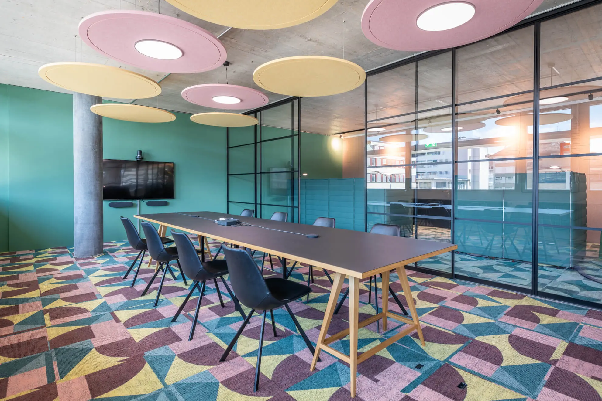 Minimalist Circ Acoustic Lighting in an open-plan office