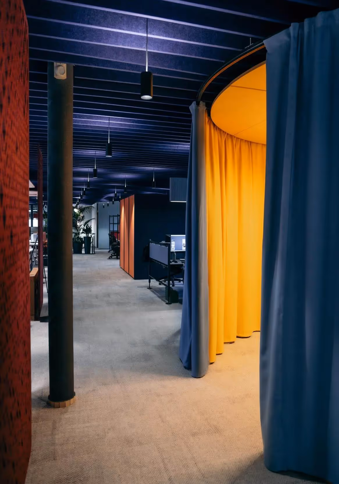 Durable sound-dampening curtain panels.
