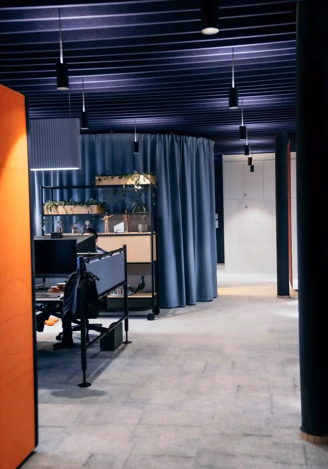 Modern acoustic curtain system in use.