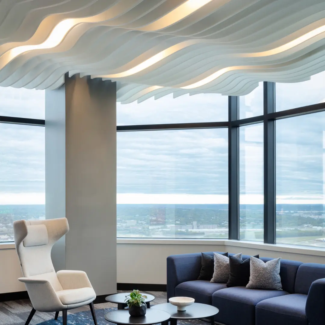 Stylish Wave Morph panels for sound absorption.