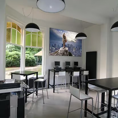 Decorative acoustic wall panel installed in modern office interior