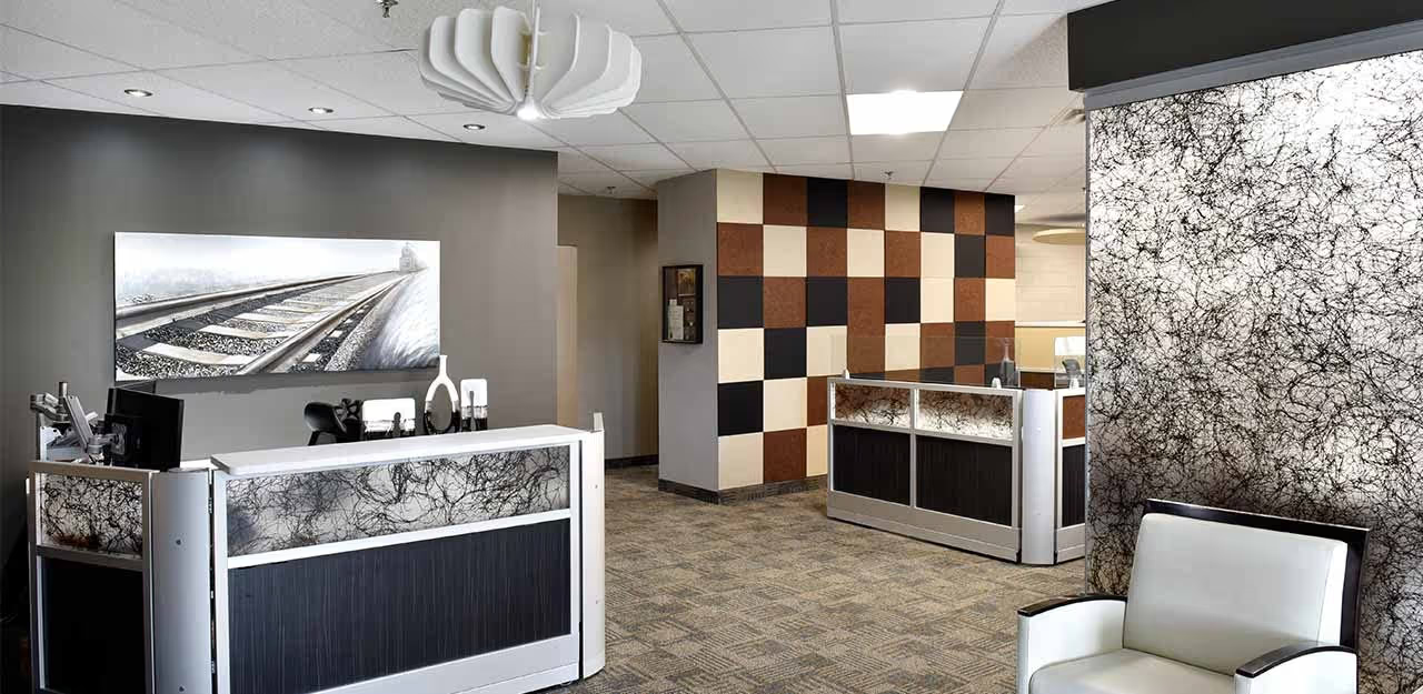 Ezobord Corporate PET acoustic wall panel installed in office