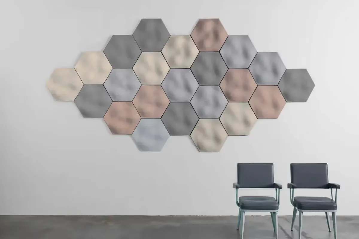 Close-up of Mogu Wave mycelium acoustic panel showing soft flowing surface texture