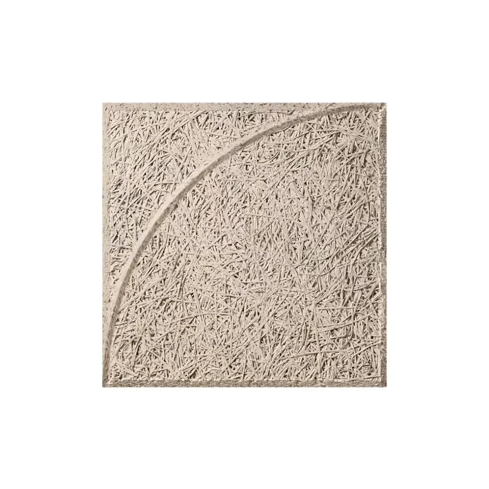BAUX acoustic wood wool quarter circle tile arranged in curved petal pattern on office wall by Akoesta