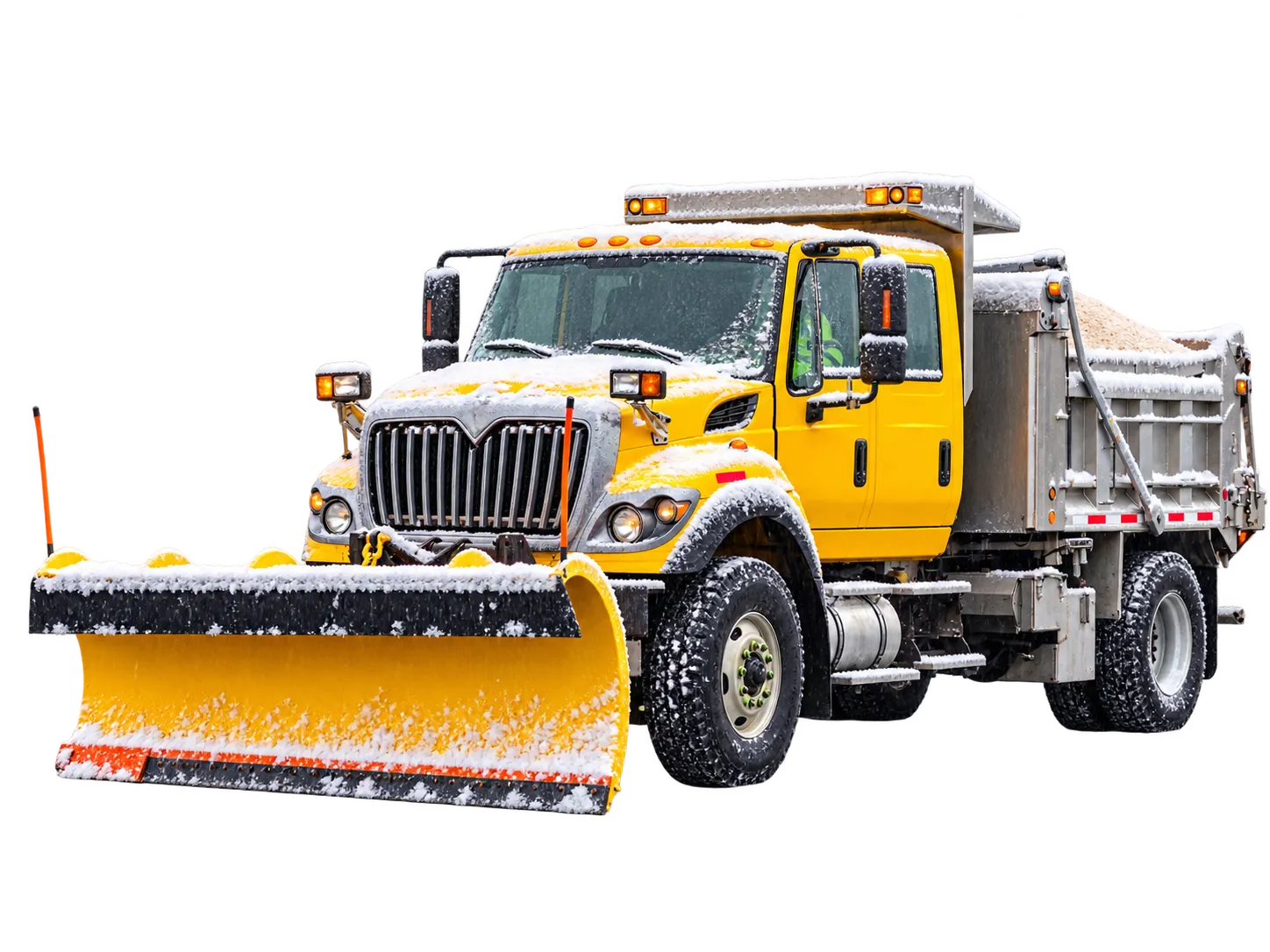 Snow plow truck with a front blade