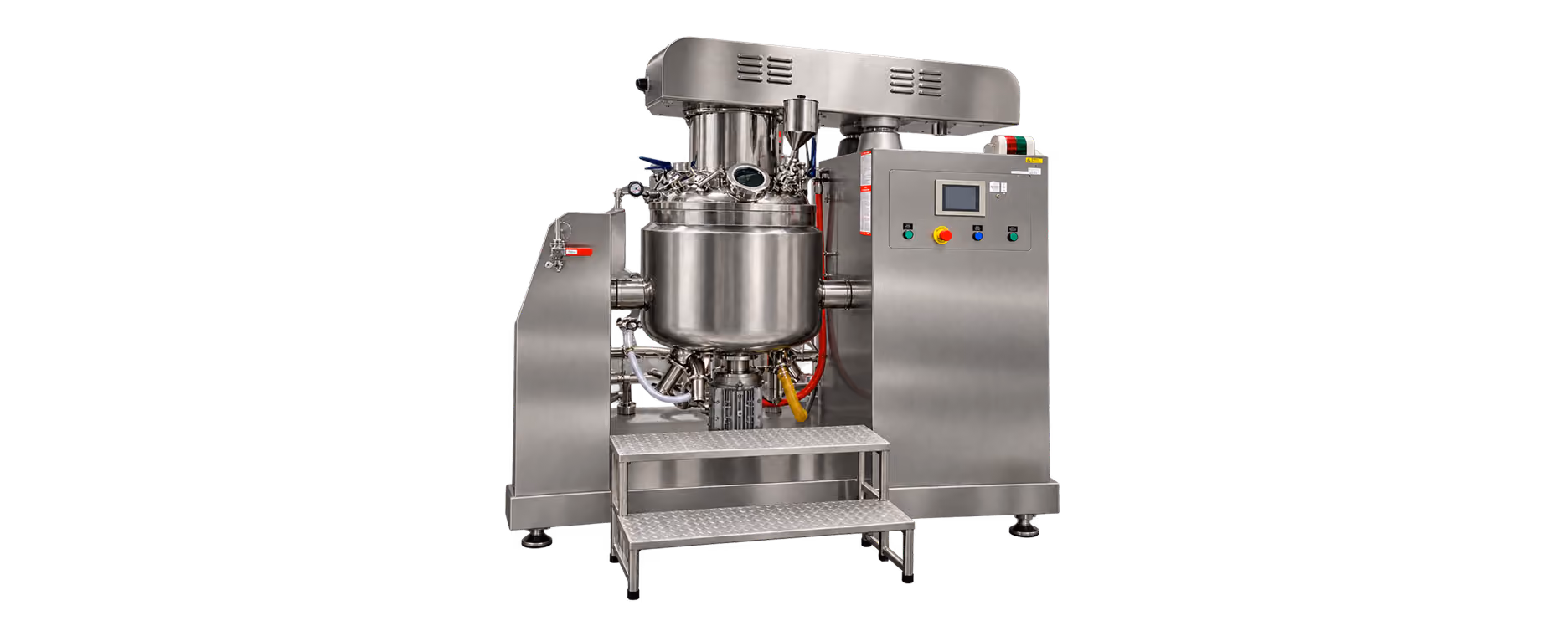 Stainless steel food processing kettle with hydraulic tilt