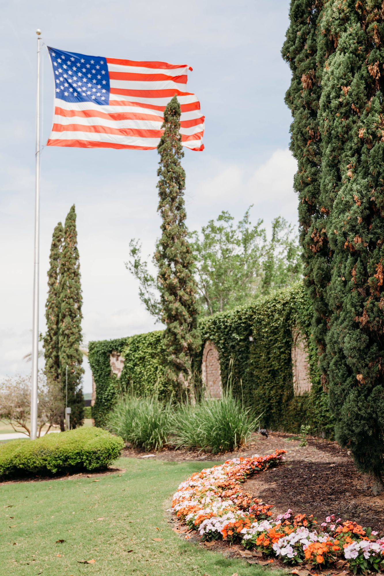 A US flag hoisted at Bella Collina