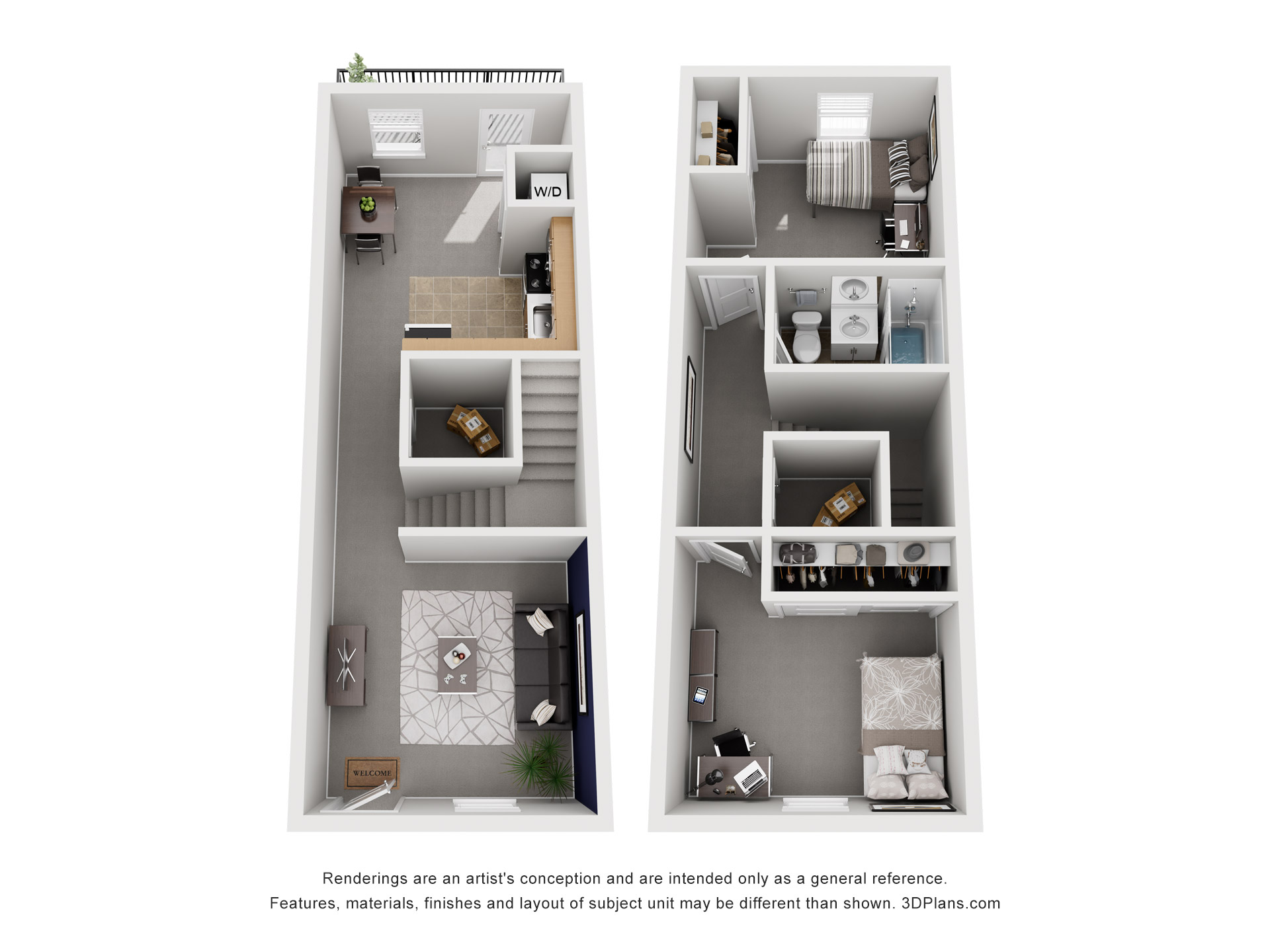 2 Bed, 1 Bath C floor plan layout