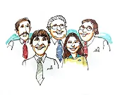 Cartoon of Paul Branch, three of his children, and his nephew that was used in Iroquois trade show presentations in the mid-1980s.