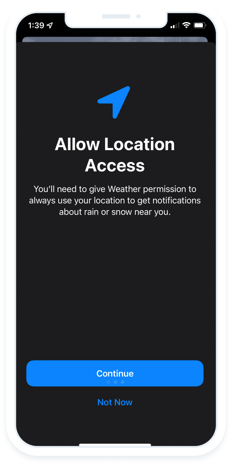 Phone showing iOS location permission enable empty state