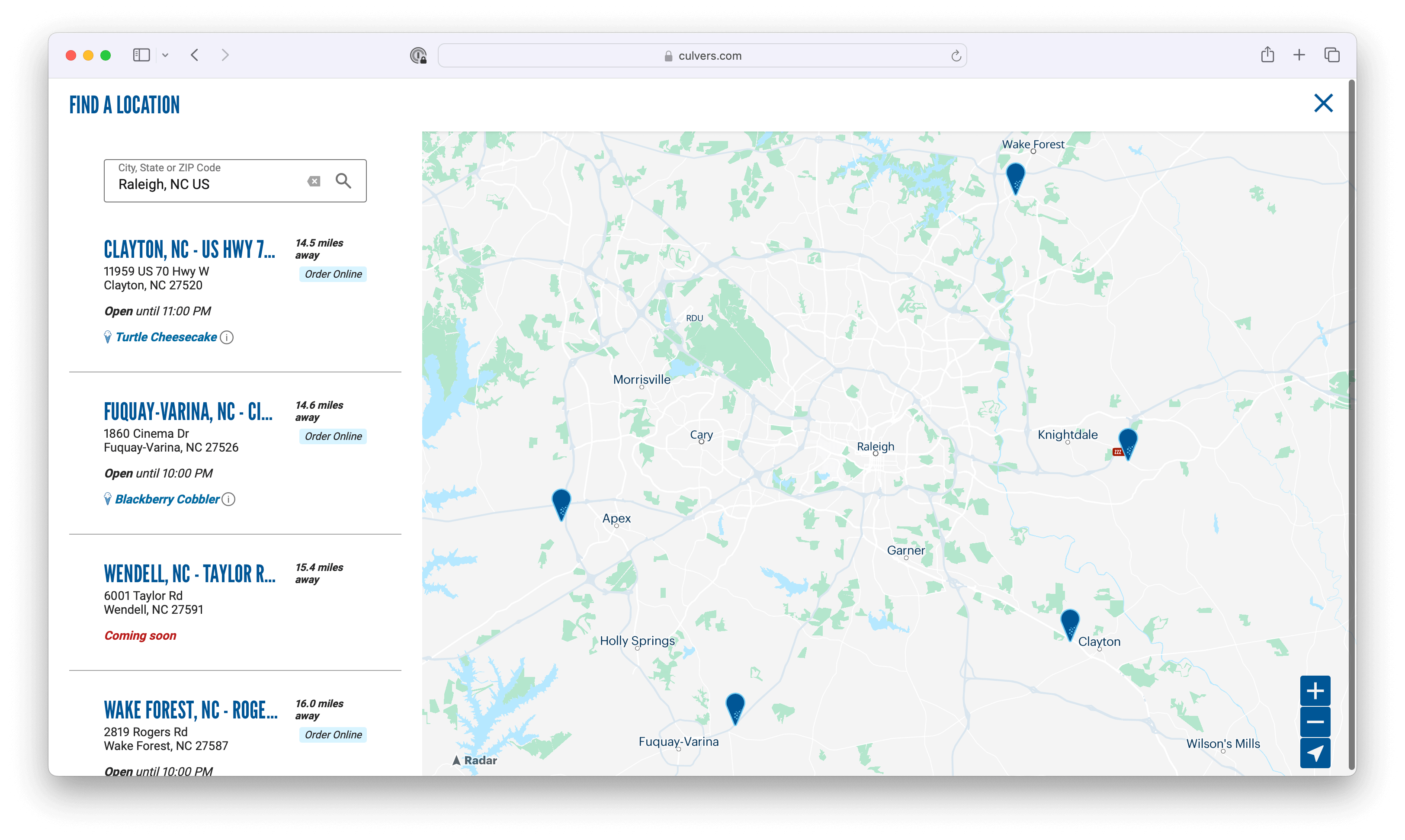 Culver's maps API