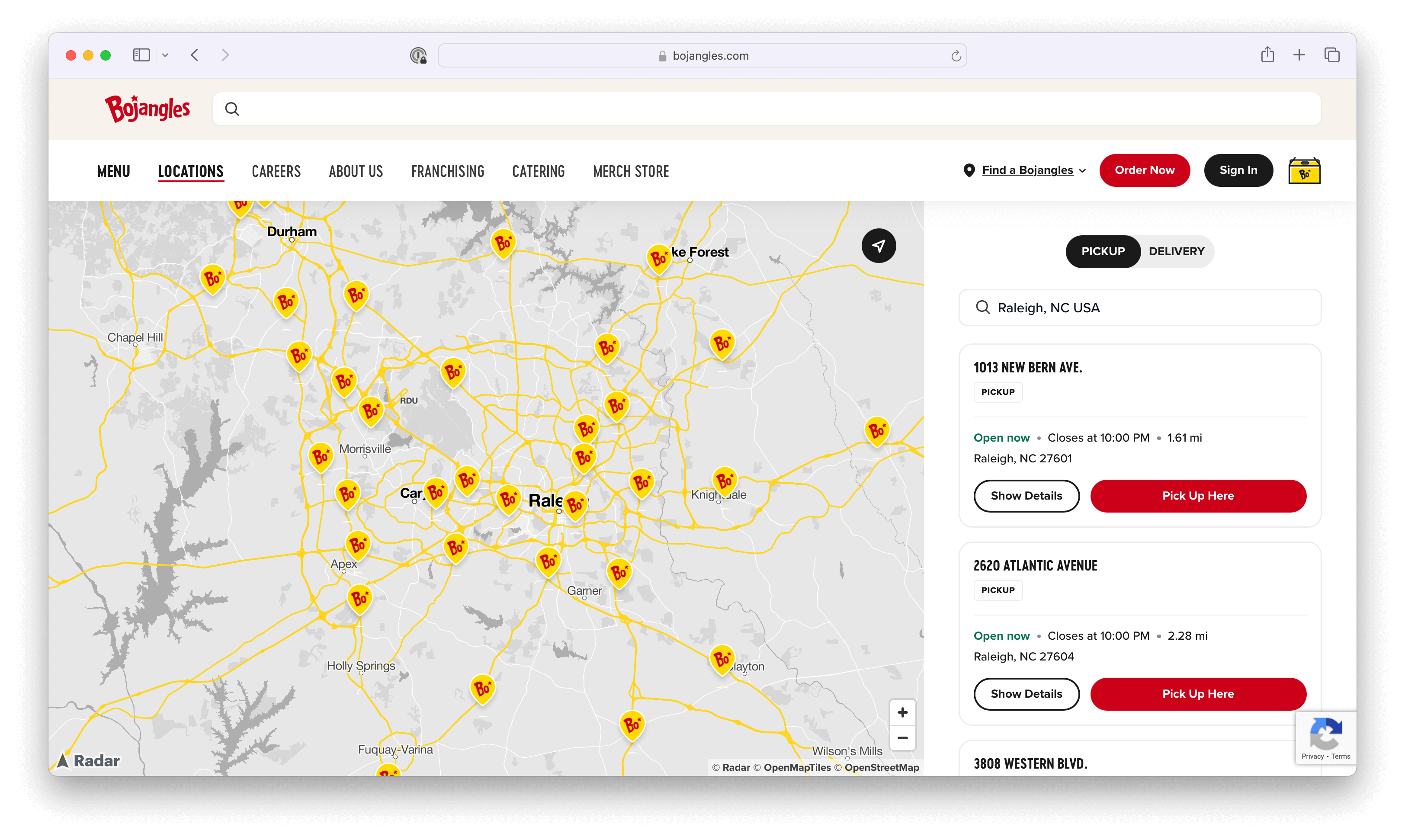 Bojangles maps API