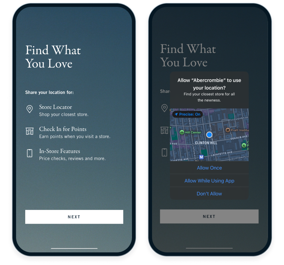 Abercrombie & Fitch location opt-in