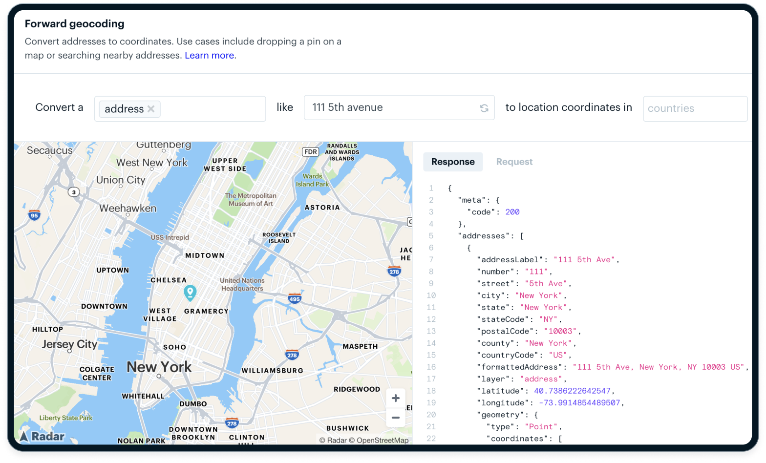 Forward geocoding example
