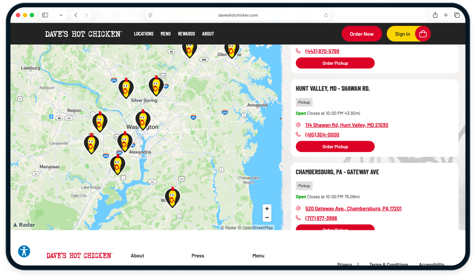 Dave's Hot Chicken store locator