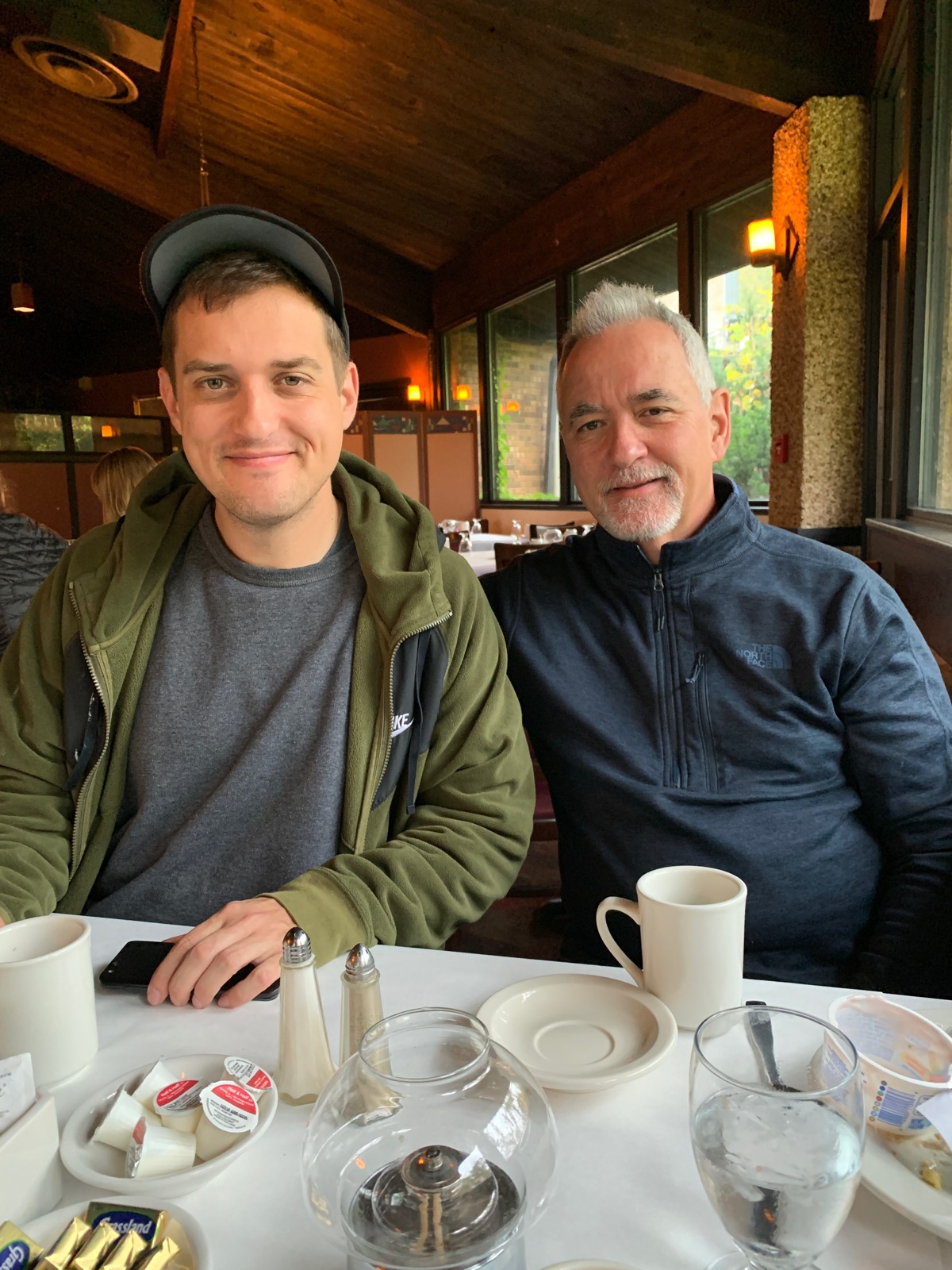 Keith Burton and his son, Jarrett, together at a restaurant