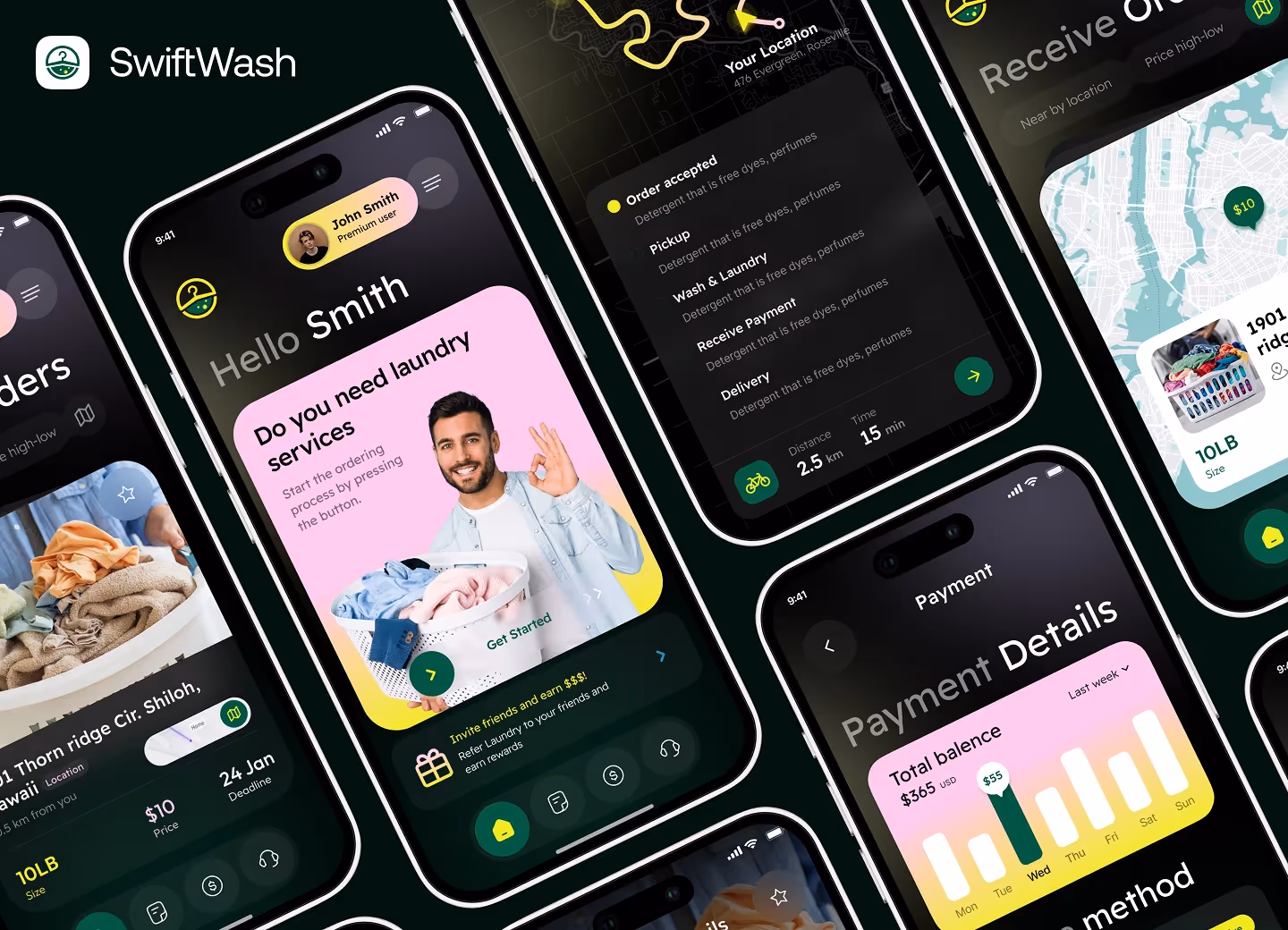 AI Laundry App UI/UX – Swift Wash Design by Orbix