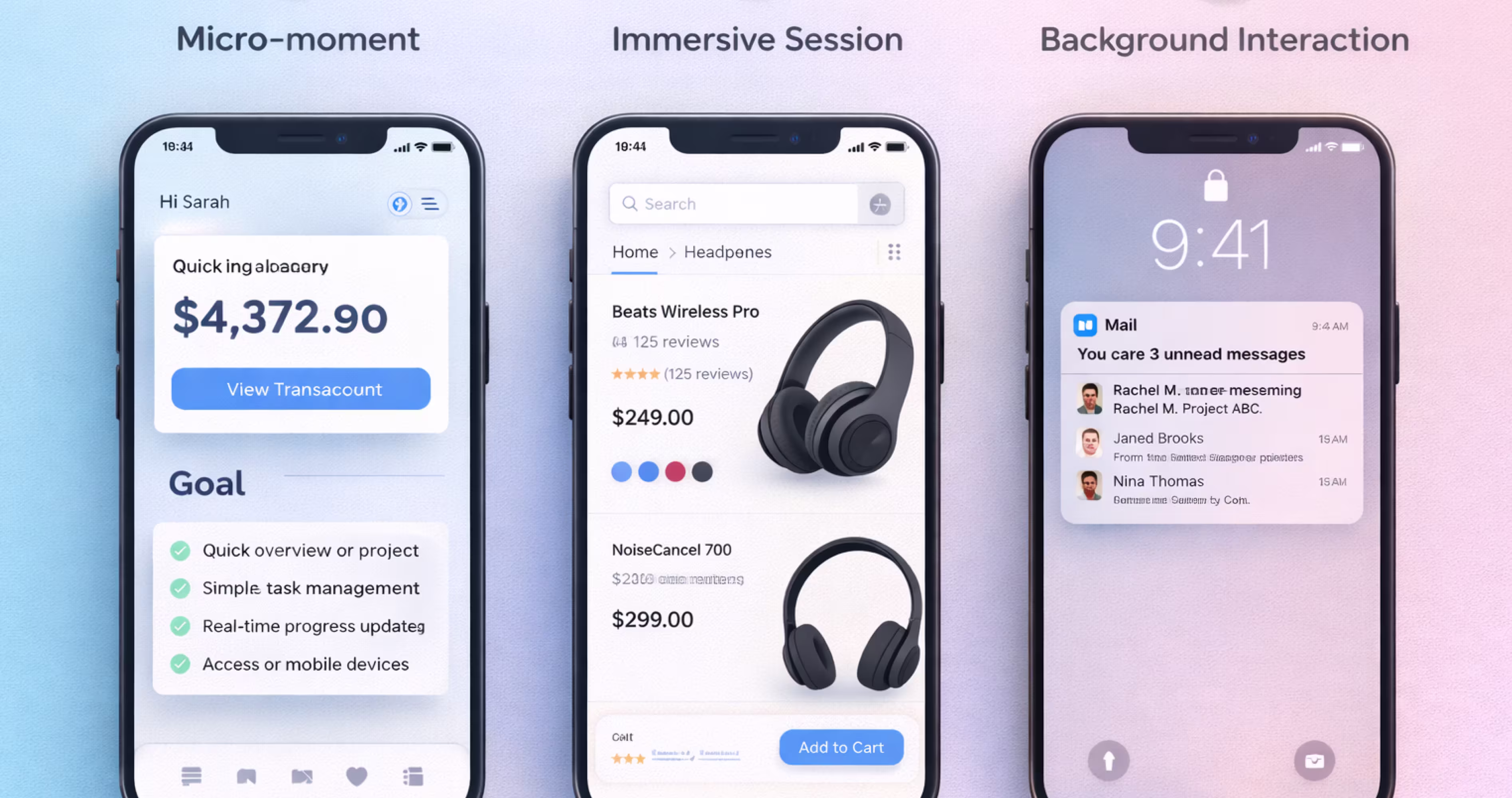 Mobile UX interaction types including micro moments immersive sessions and background interactions