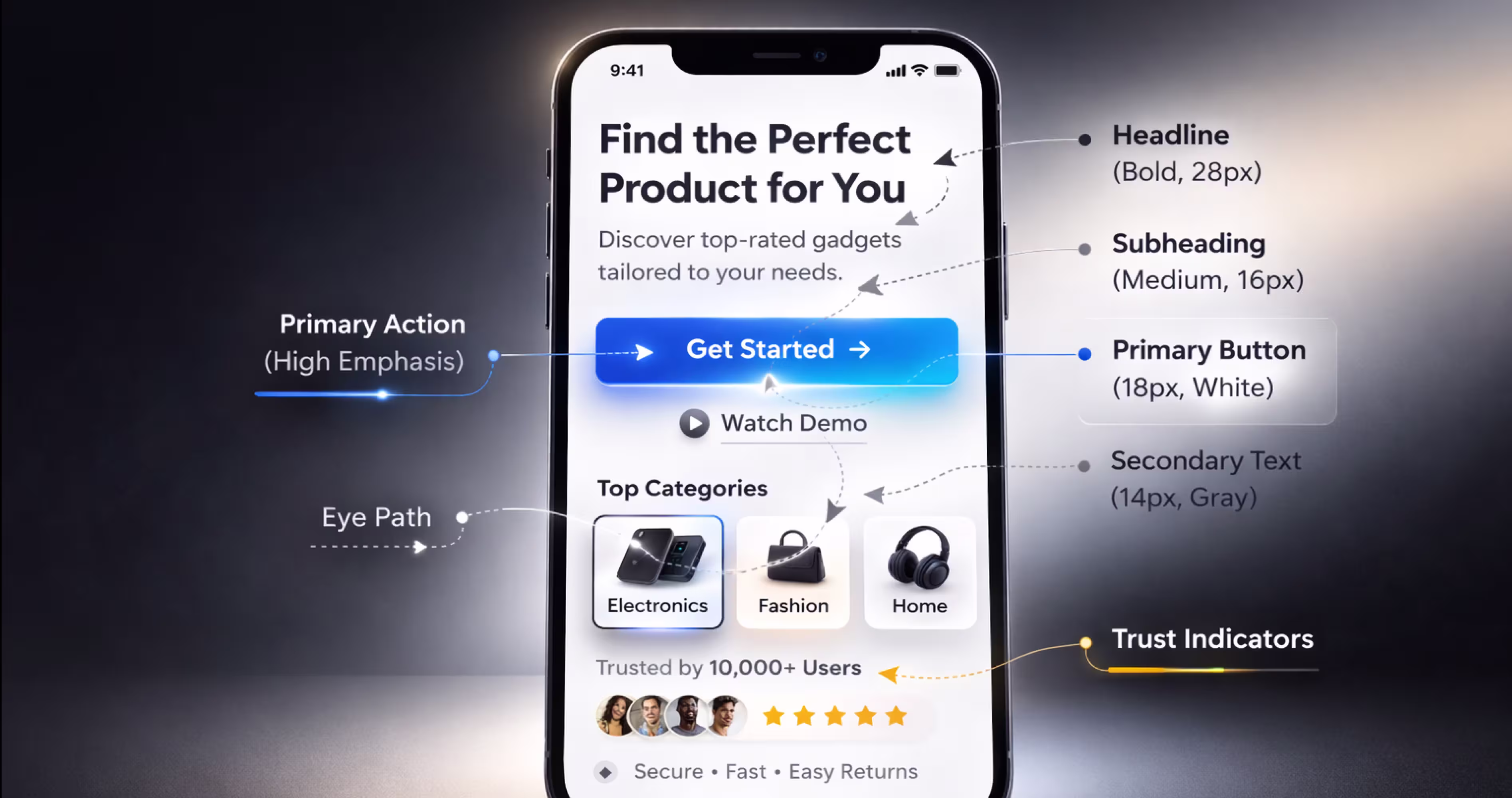 Mobile app interface demonstrating clear visual hierarchy and emphasized primary action