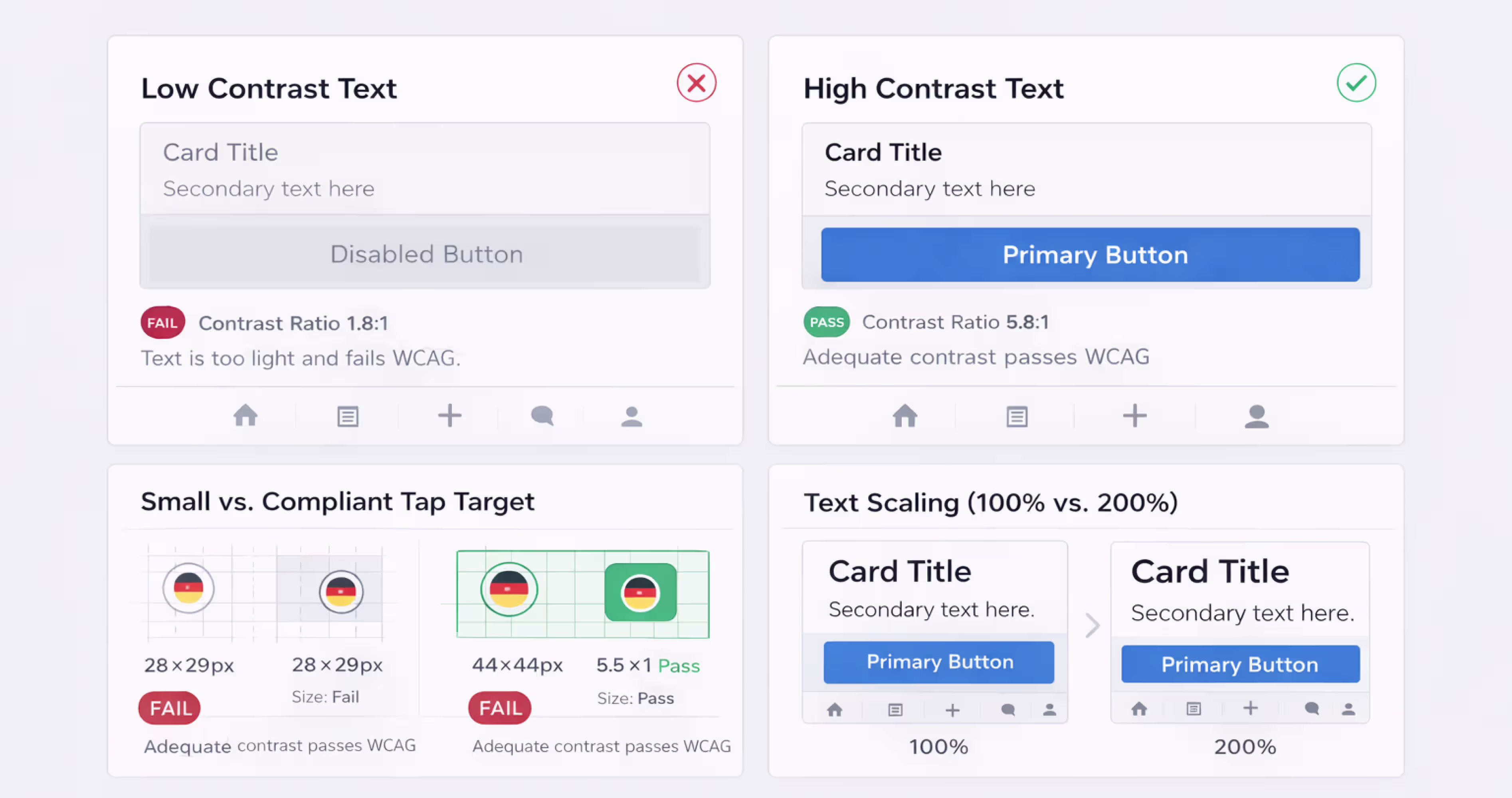 Accessibility example showing proper color contrast and accessible touch target sizes in mobile design