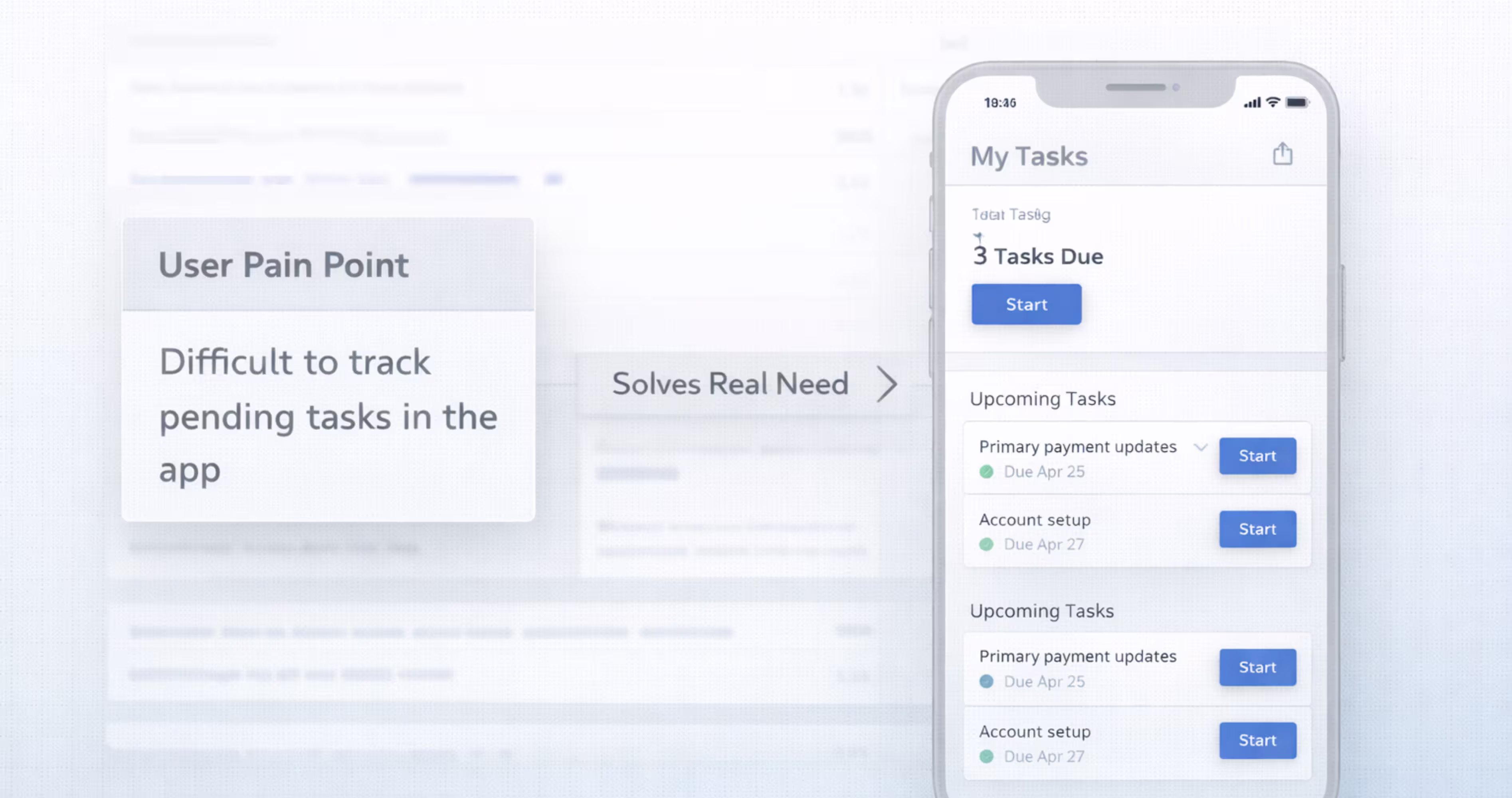 Mobile app interface designed to solve user pain point of tracking pending tasks
