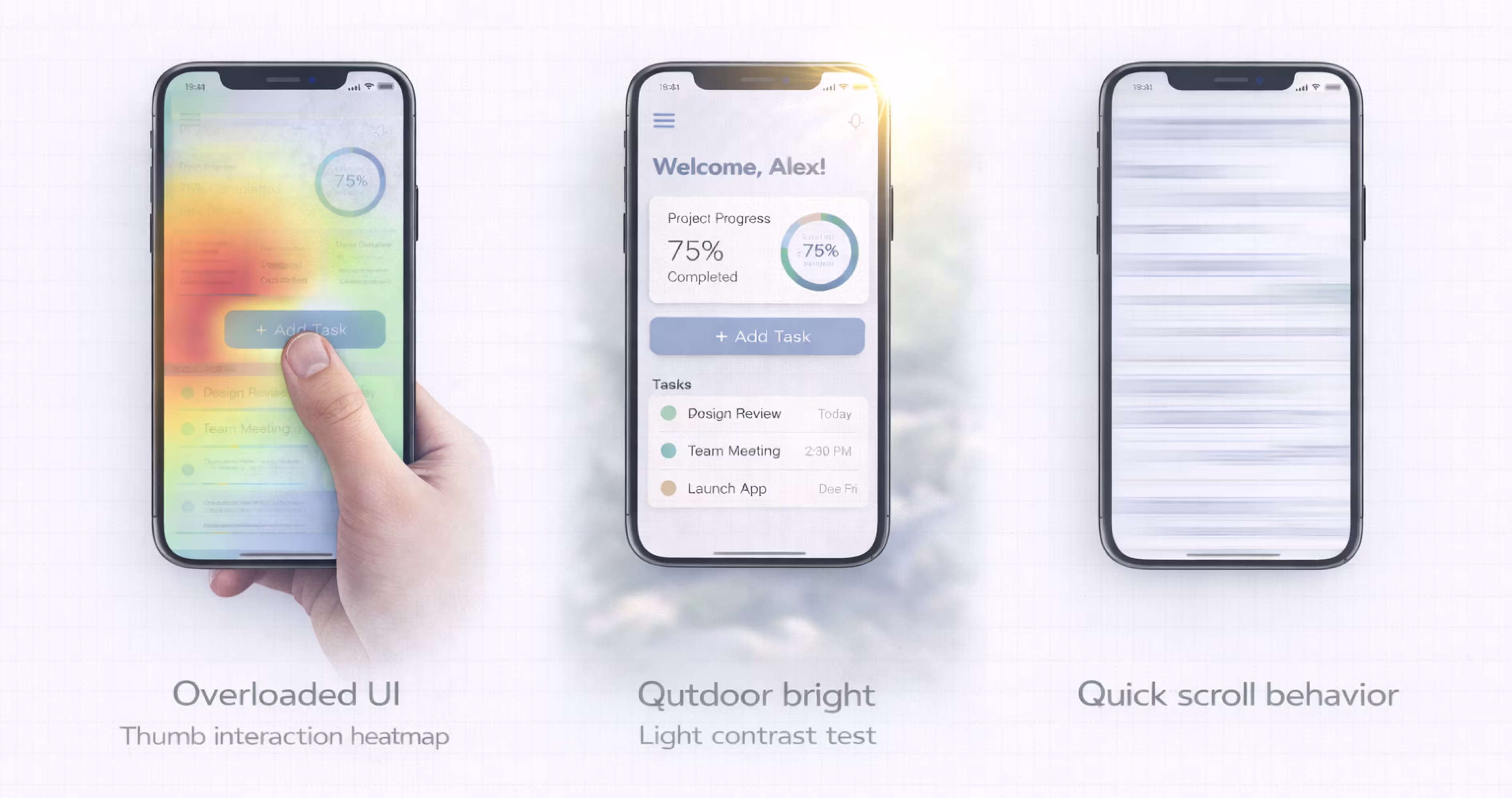 Mobile app heatmap showing overloaded interface and unclear primary action