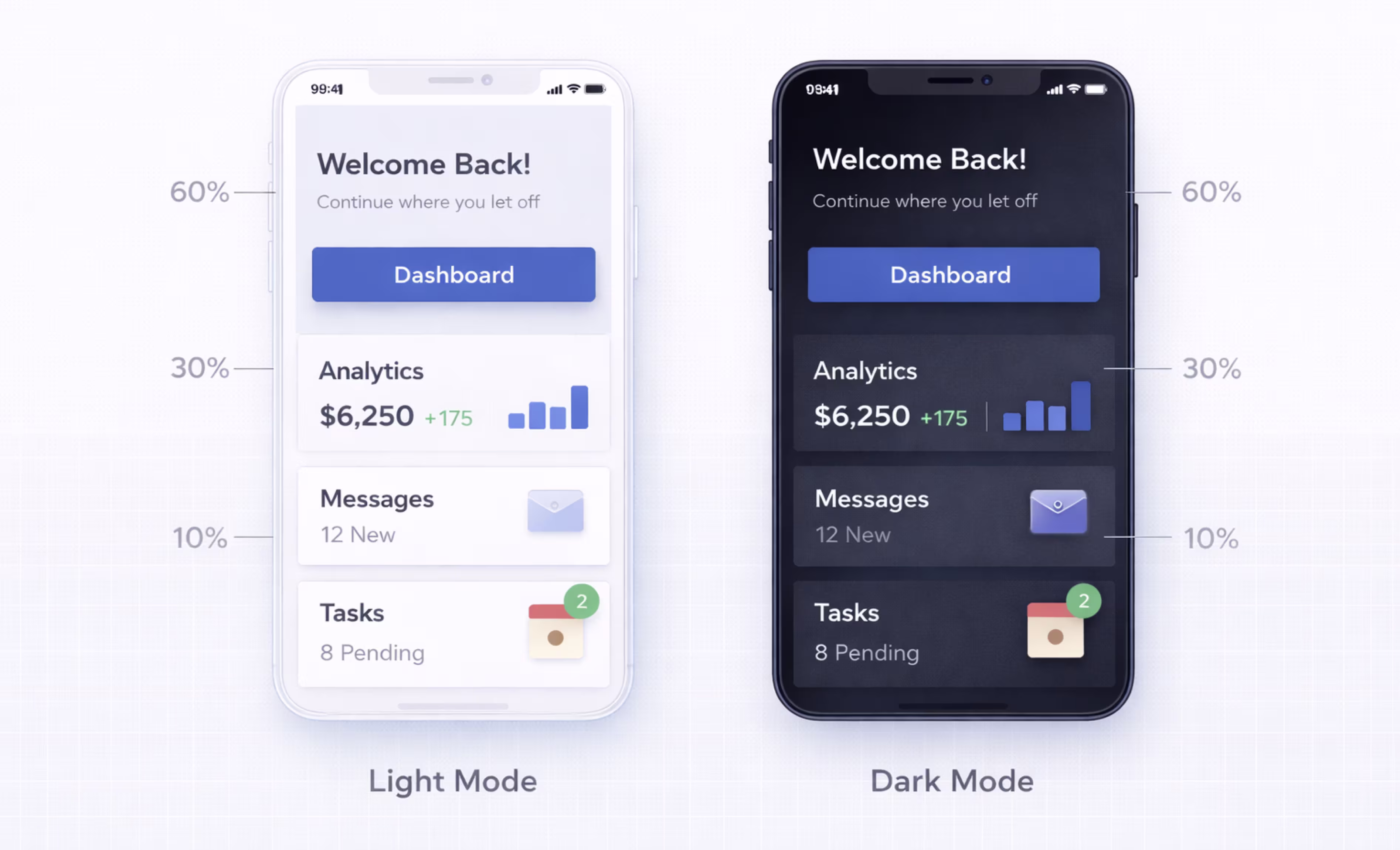 Light mode mobile app applying the 60 30 10 color ratio for balanced interface design