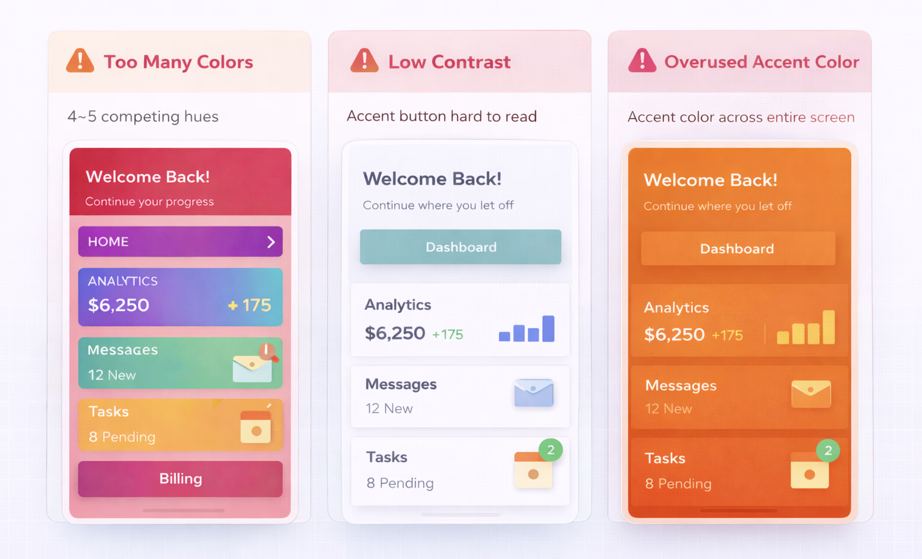 Dark mode mobile interface applying dominant secondary and accent color proportions