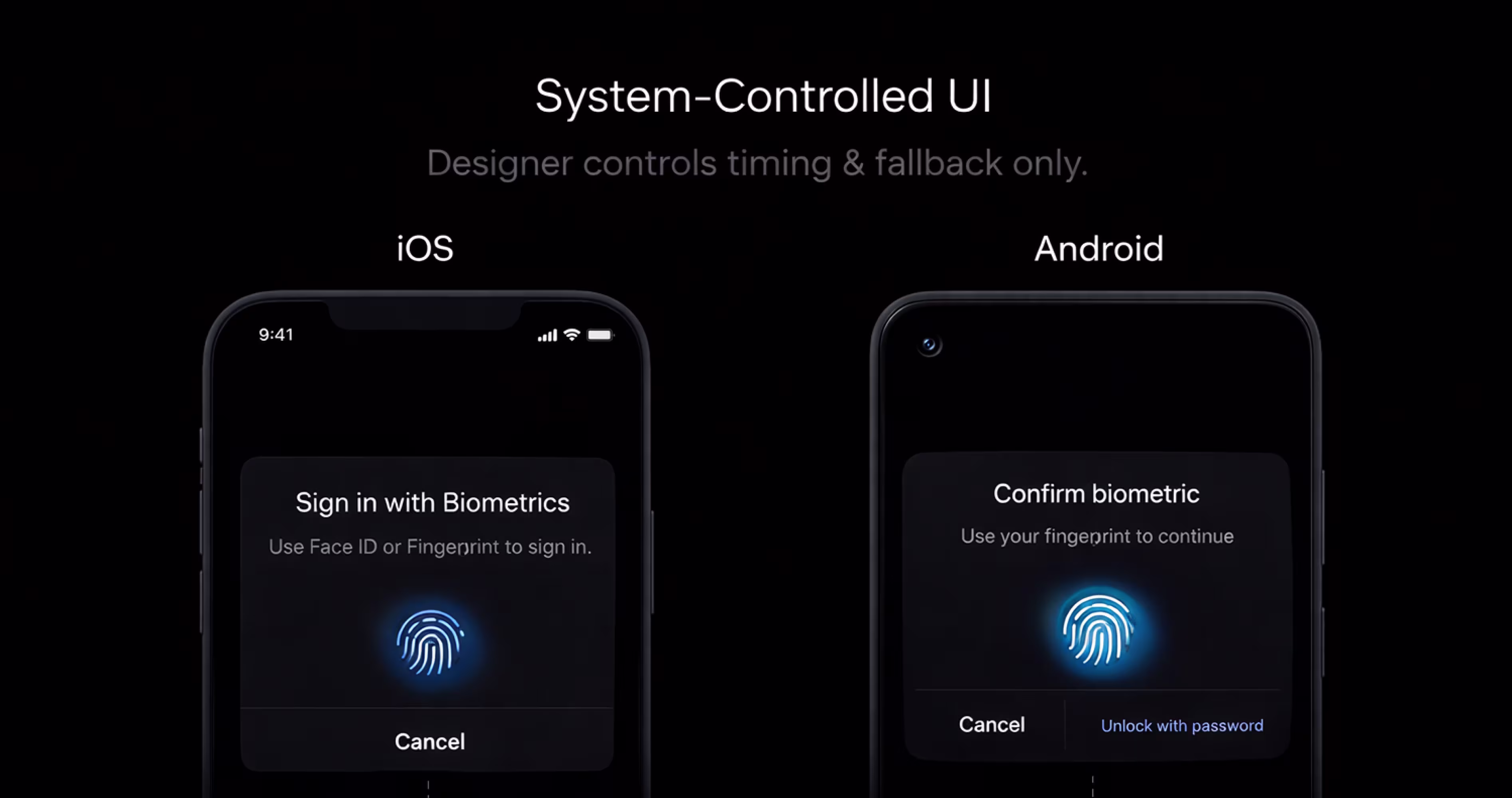 iOS Face ID and Android biometric prompt system controlled authentication UI comparison