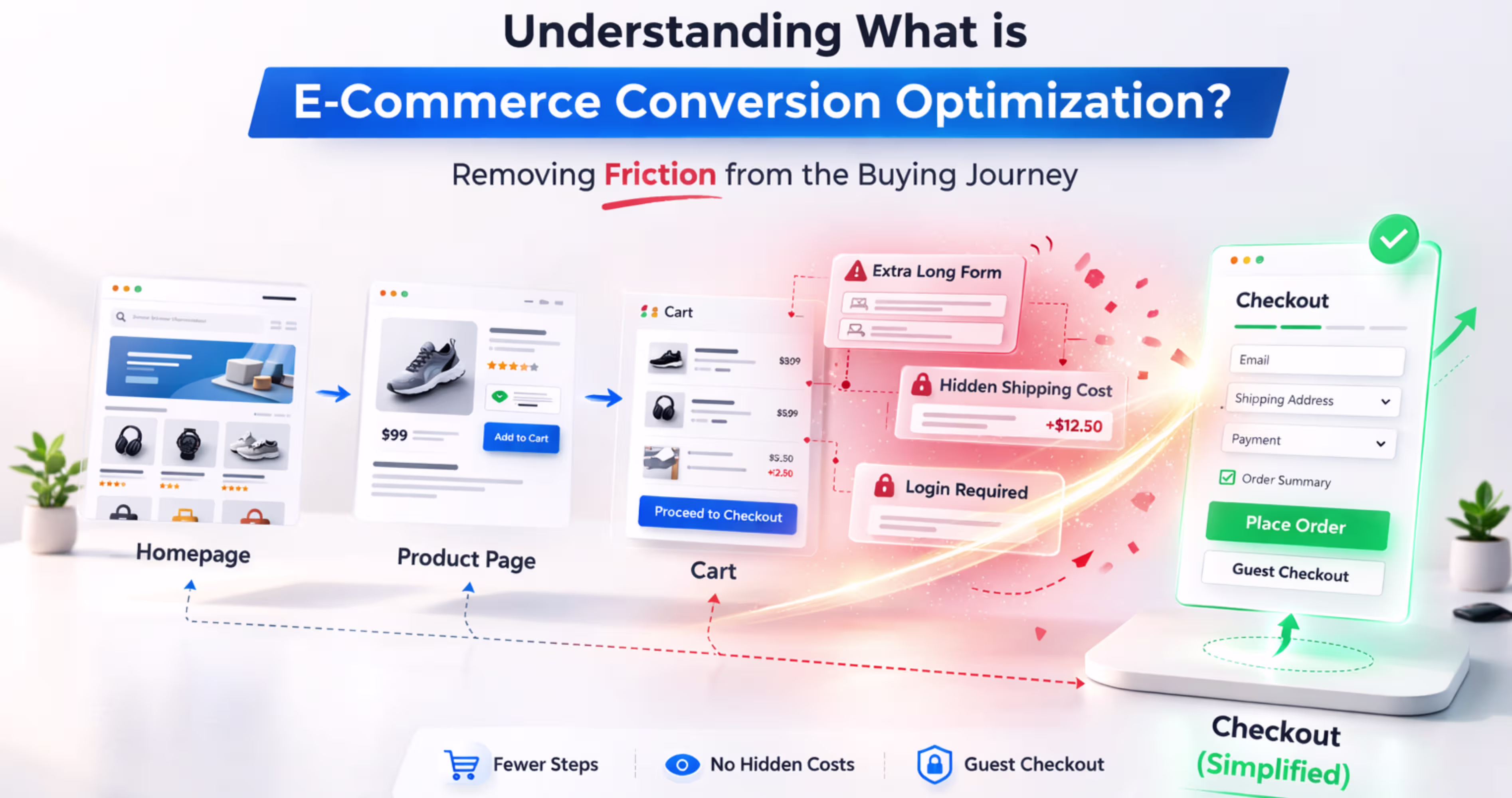Ecommerce products with rising growth bars representing revenue increase through conversion optimization