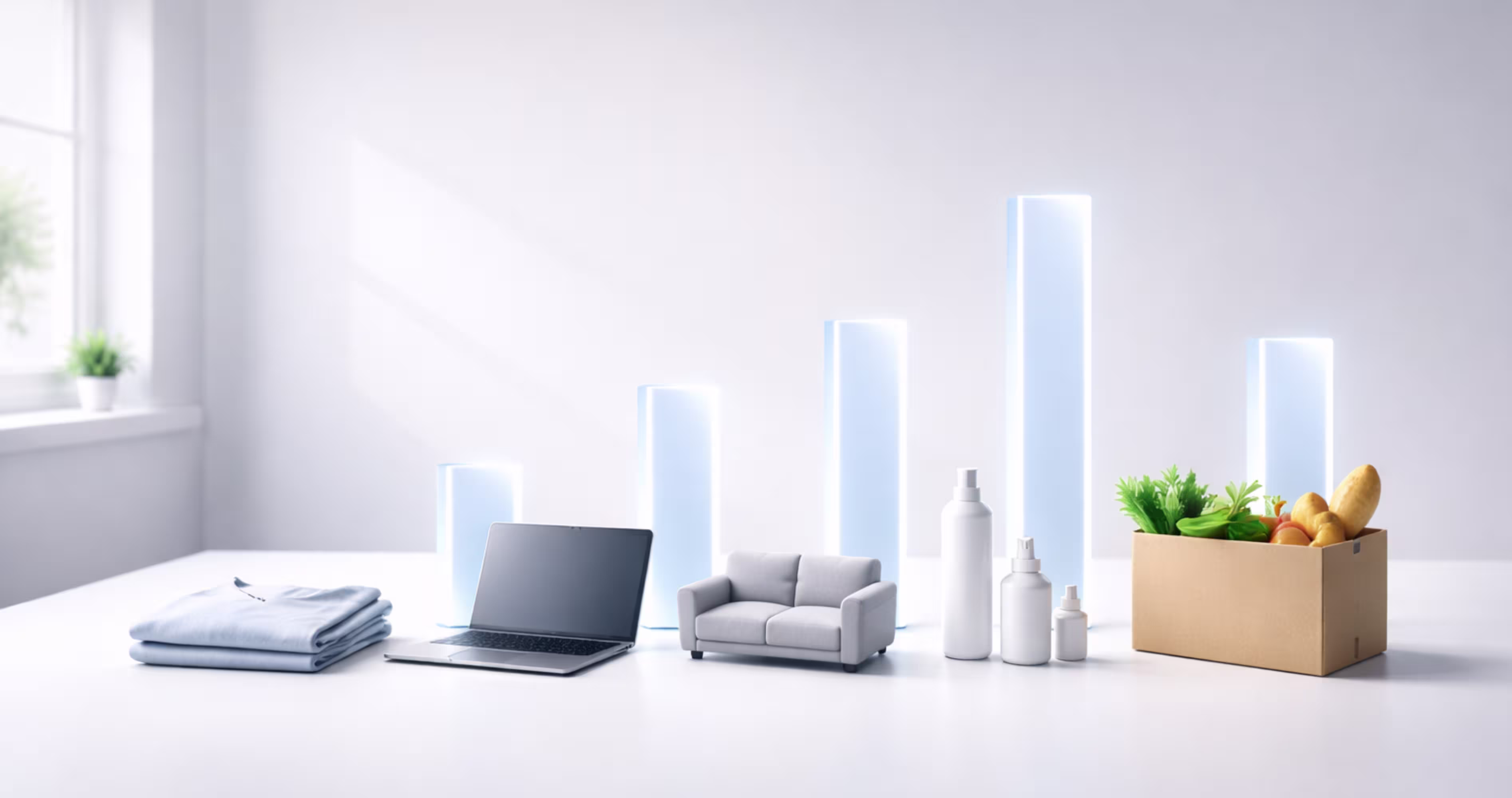 Ecommerce product categories with rising revenue bars representing conversion rate optimization growth