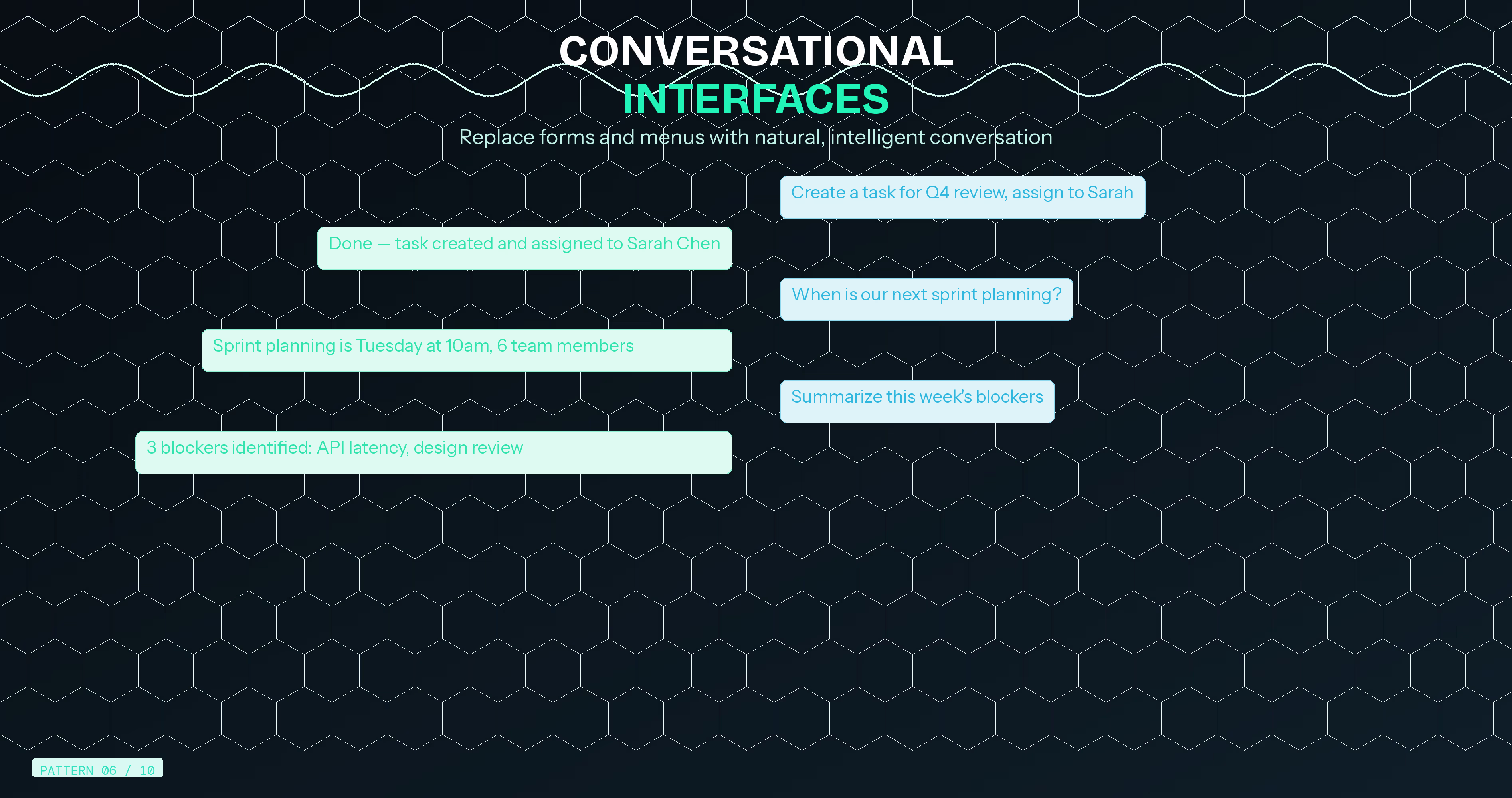 Conversational AI interface replacing traditional forms with natural language interaction