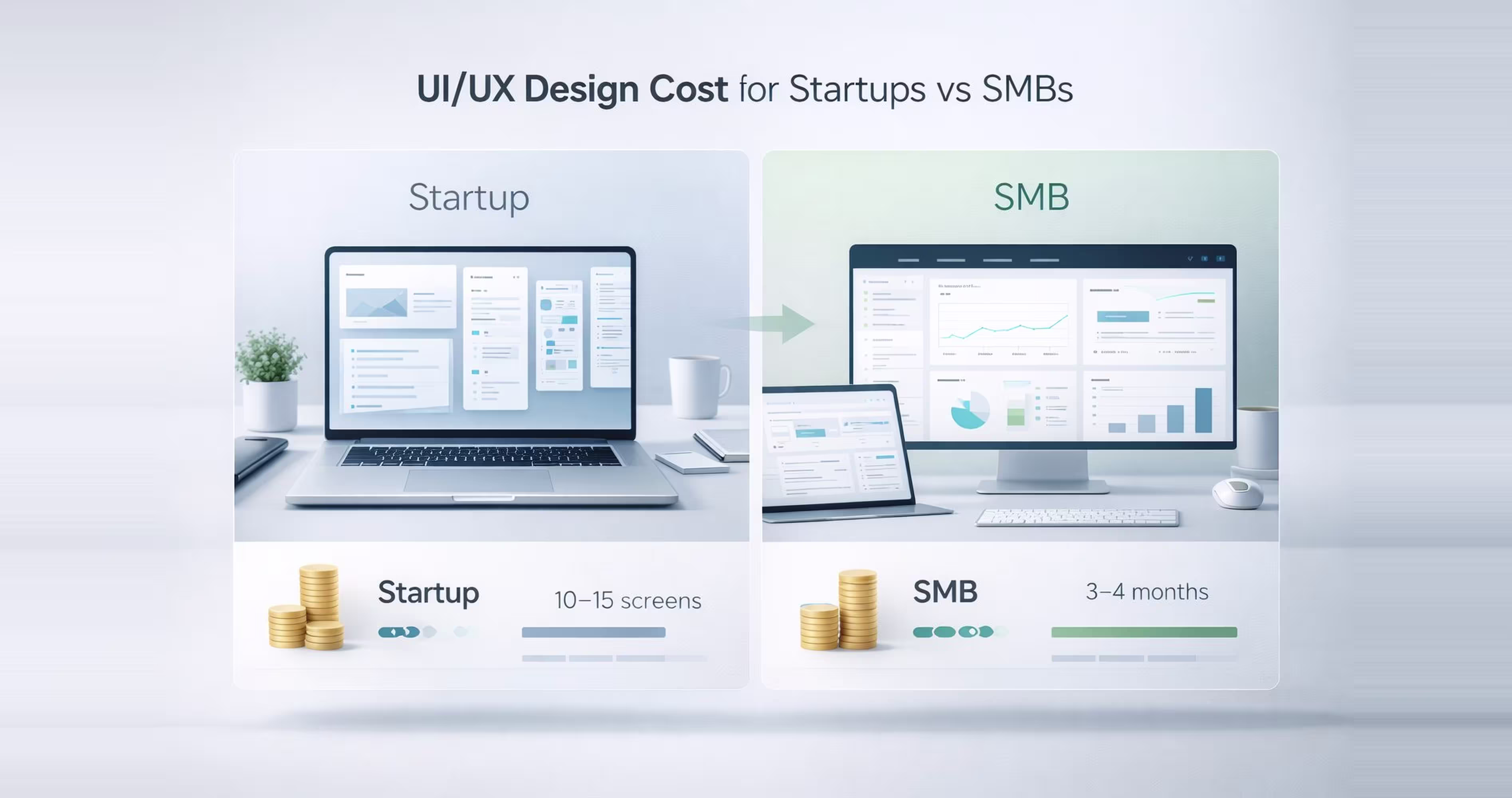 UI UX design cost comparison between startup products and SMB SaaS platforms