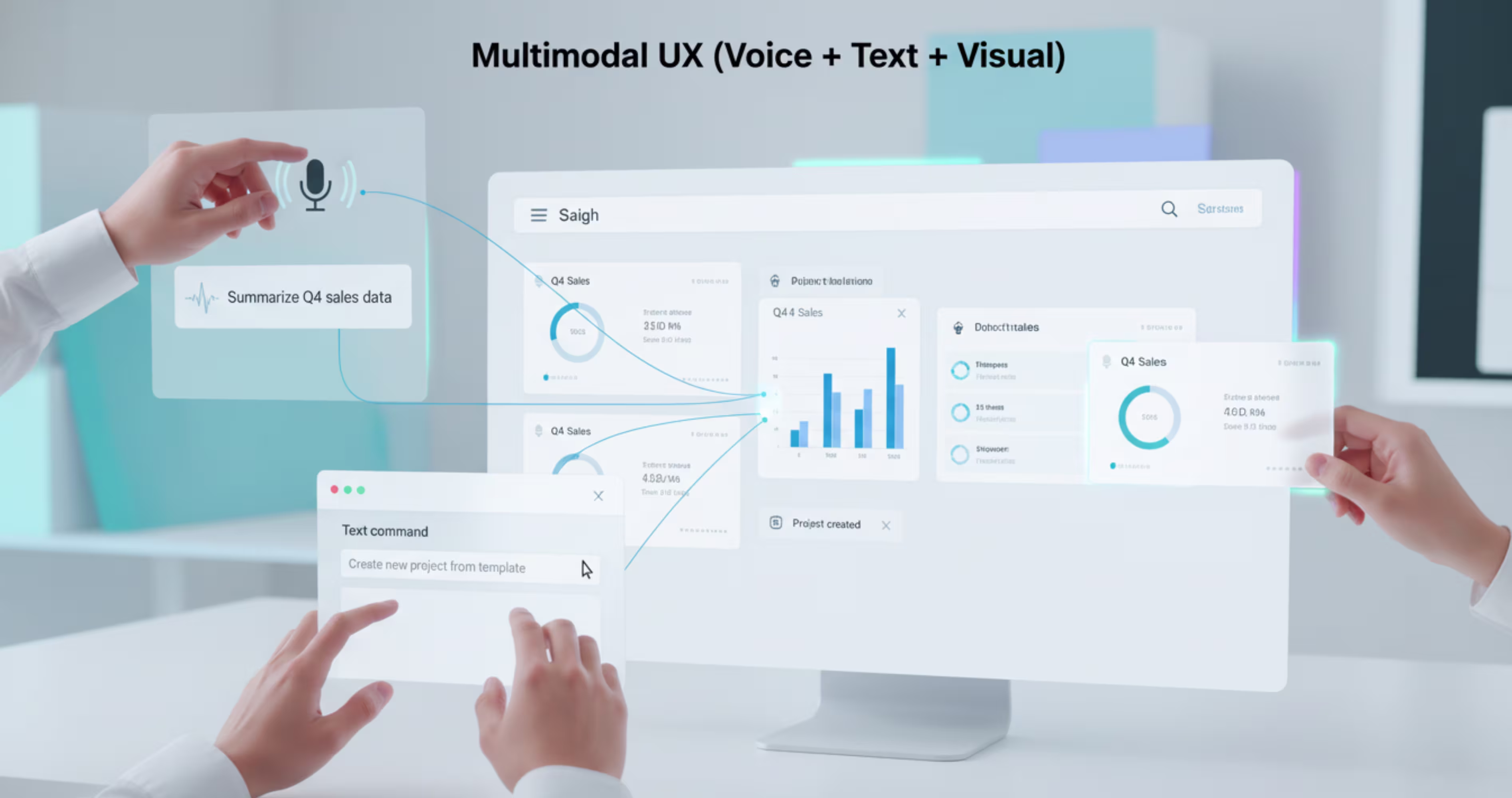 Multimodal UX interface combining voice text and visual interaction for SaaS applications