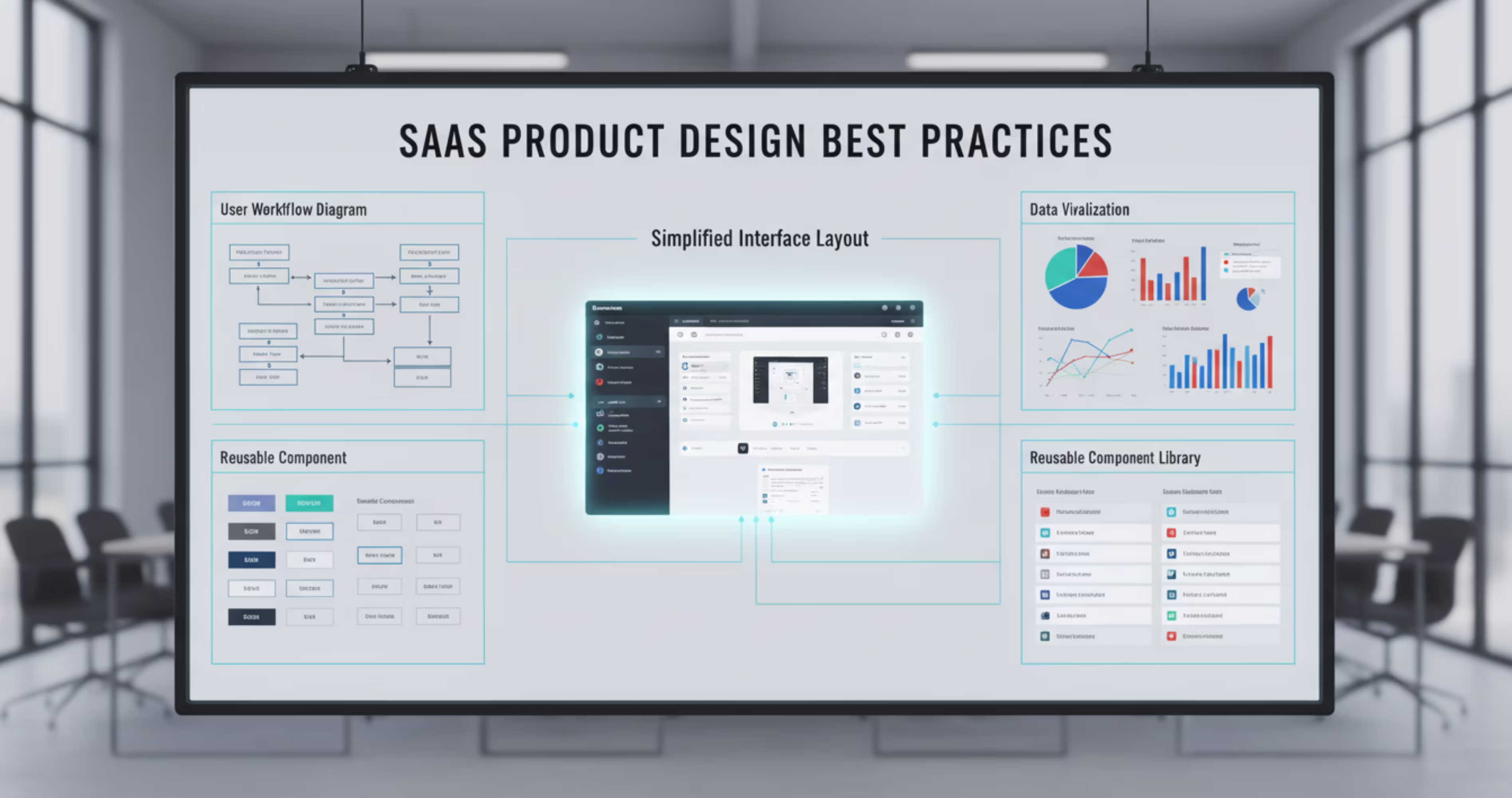 SaaS product design best practices including workflow diagrams reusable components and data visualization